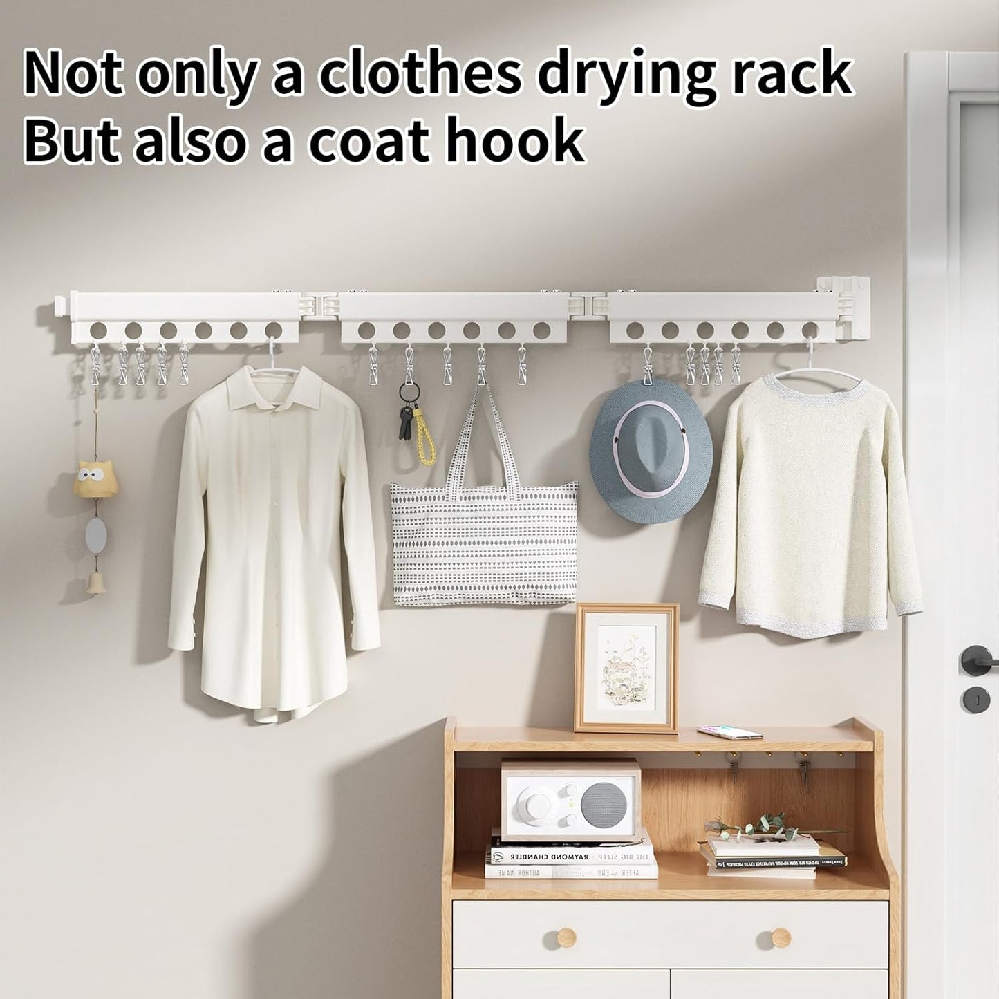 Clothes Drying Rack Foldable Wall Mounted Drying Rack 3 Fold White-Laundry Drying Rack Durable Clothing Racks for Hanging Clothes