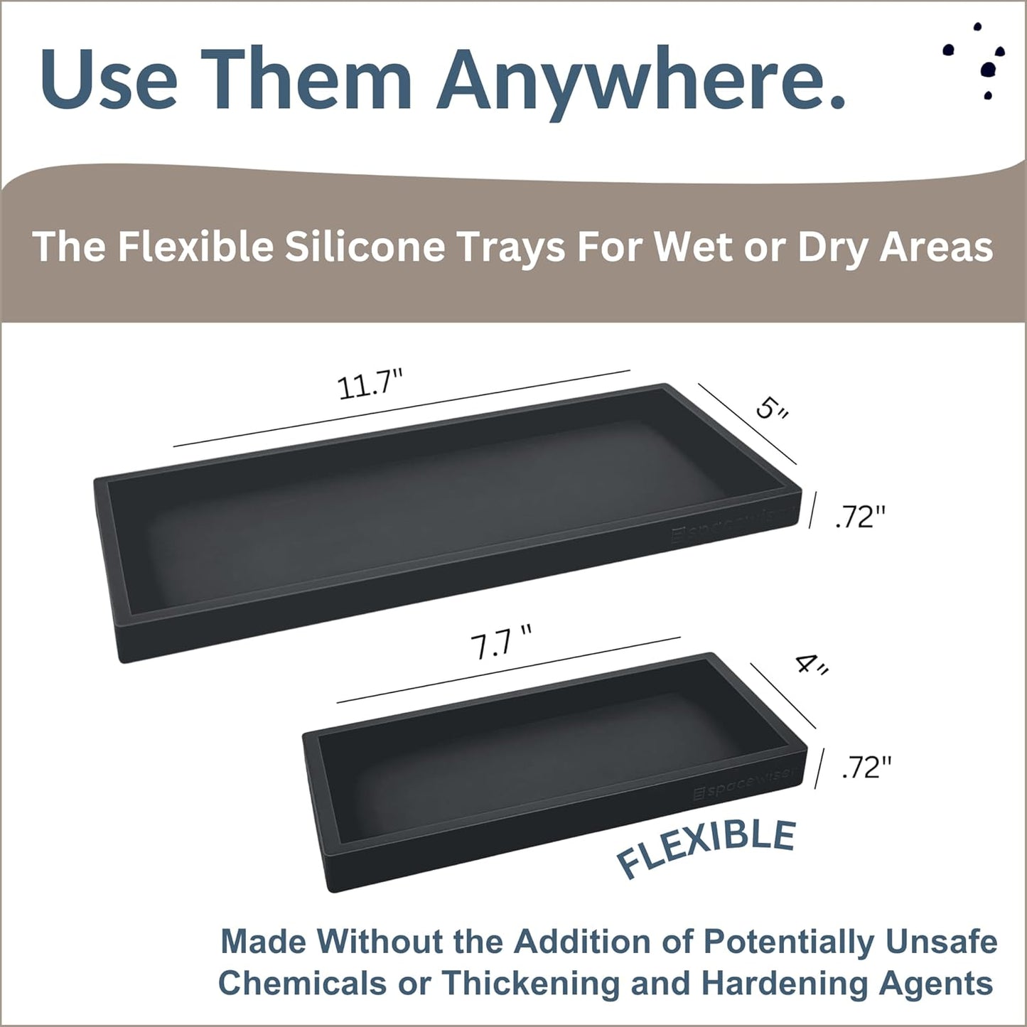 Countertop and Vanity Tray - 2 PC (11” and 7”) Shatterproof Silicone Kitchen and Bathroom Trays for Counter, Kitchen Soap Dispenser Tray, Vanity Trays for Bathroom, Perfume Key Tray