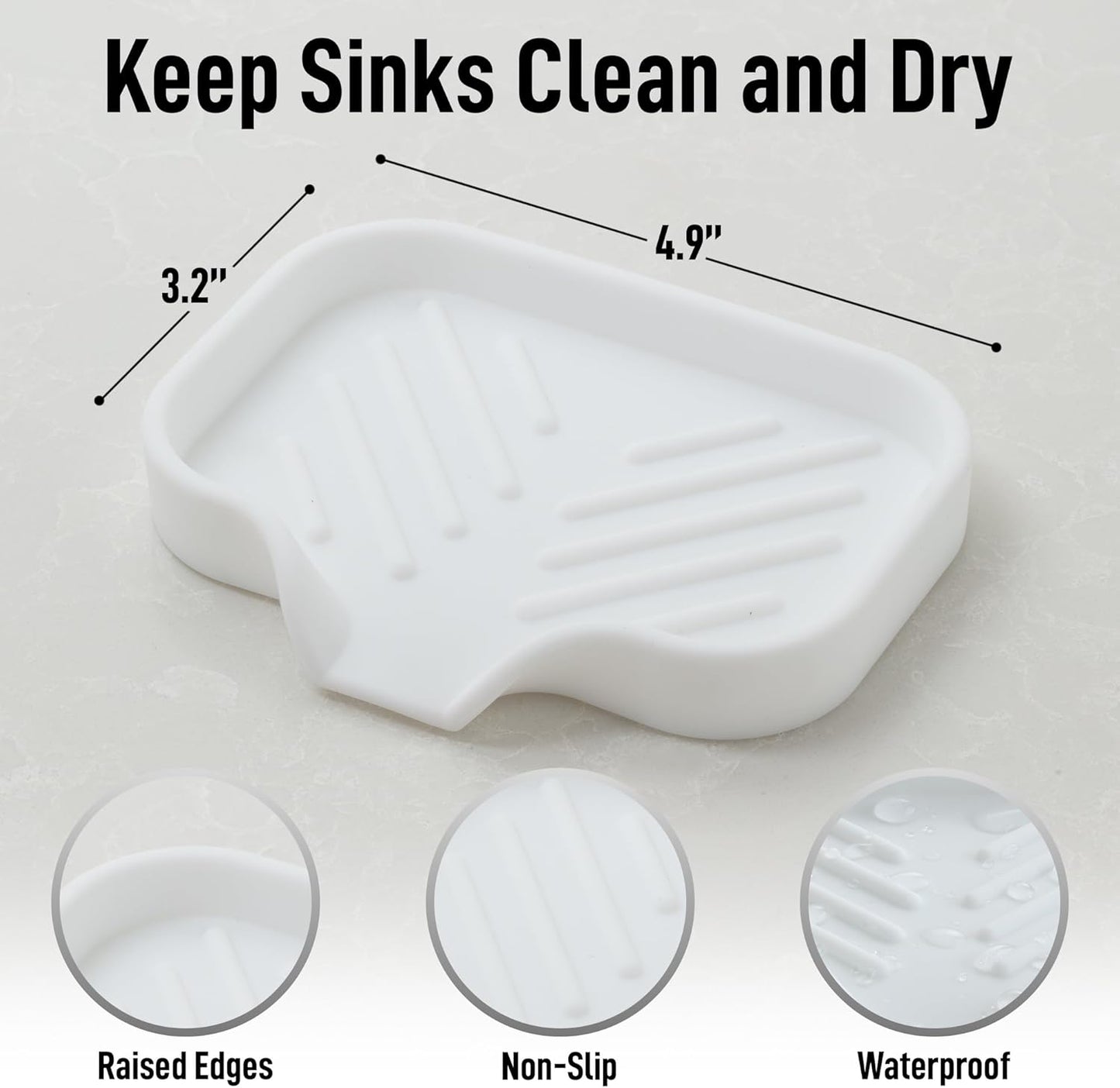 Zulay Kitchen Small Silicone Sponge Holder (4.9x3.3”) – Space-Saving Sink Organizer Tray for Sponge, Soap, Brush & More – Compact Non-Slip Dish for Kitchen & Bathroom (White)
