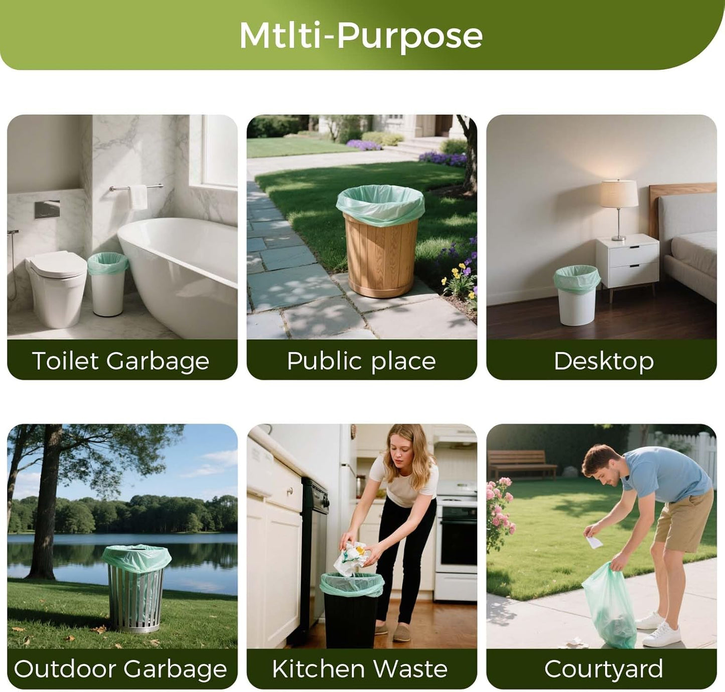 13 Gallon Compostable Trash Bags with Flat-Top, Thick 0.87 Mil, 49.21 Liter, 50 Bags, Tall Kitchen Food Scrap Waste Bag, ASTM D6400, US BPI and OK Compost Home Certified