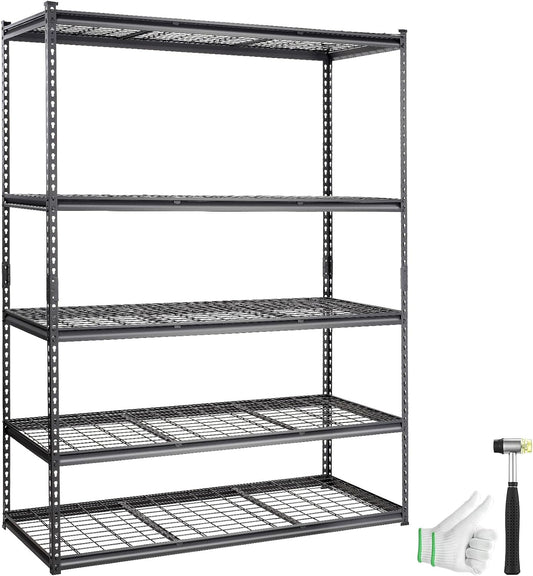 VEVOR Storage Shelving Unit, 5-Tier Adjustable, 2000 lbs Capacity, Heavy Duty Garage Shelves Metal Organizer Wire Rack, Black, 60" L x 24" W x 78" H for Kitchen Pantry Basement Bathroom Laundry Closet