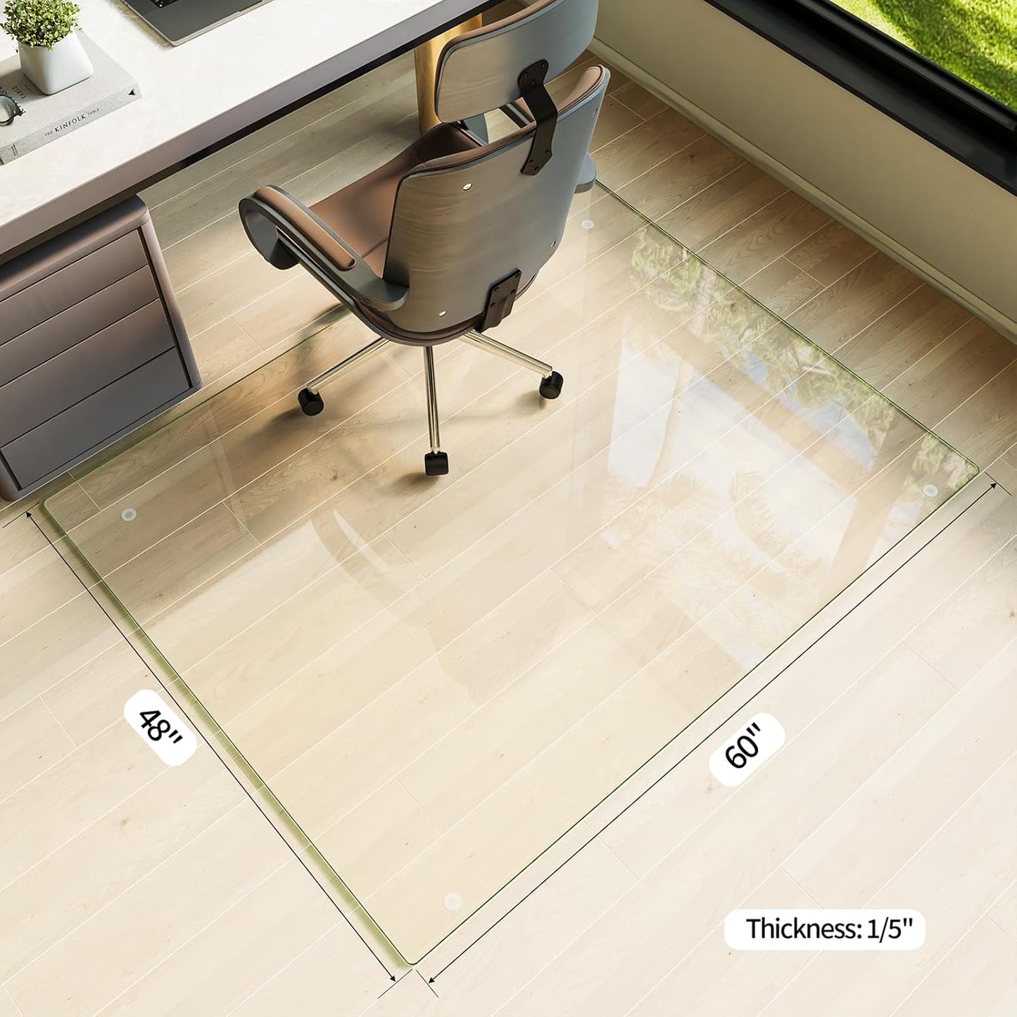 Koonmi Tempered Glass Chair Mat for Hardwood Floors & Carpets, 48" x 60“ Transparent Heavy Duty Office Floor Protector with Noise-Free Gliding Shatterproof for Home Office Desk