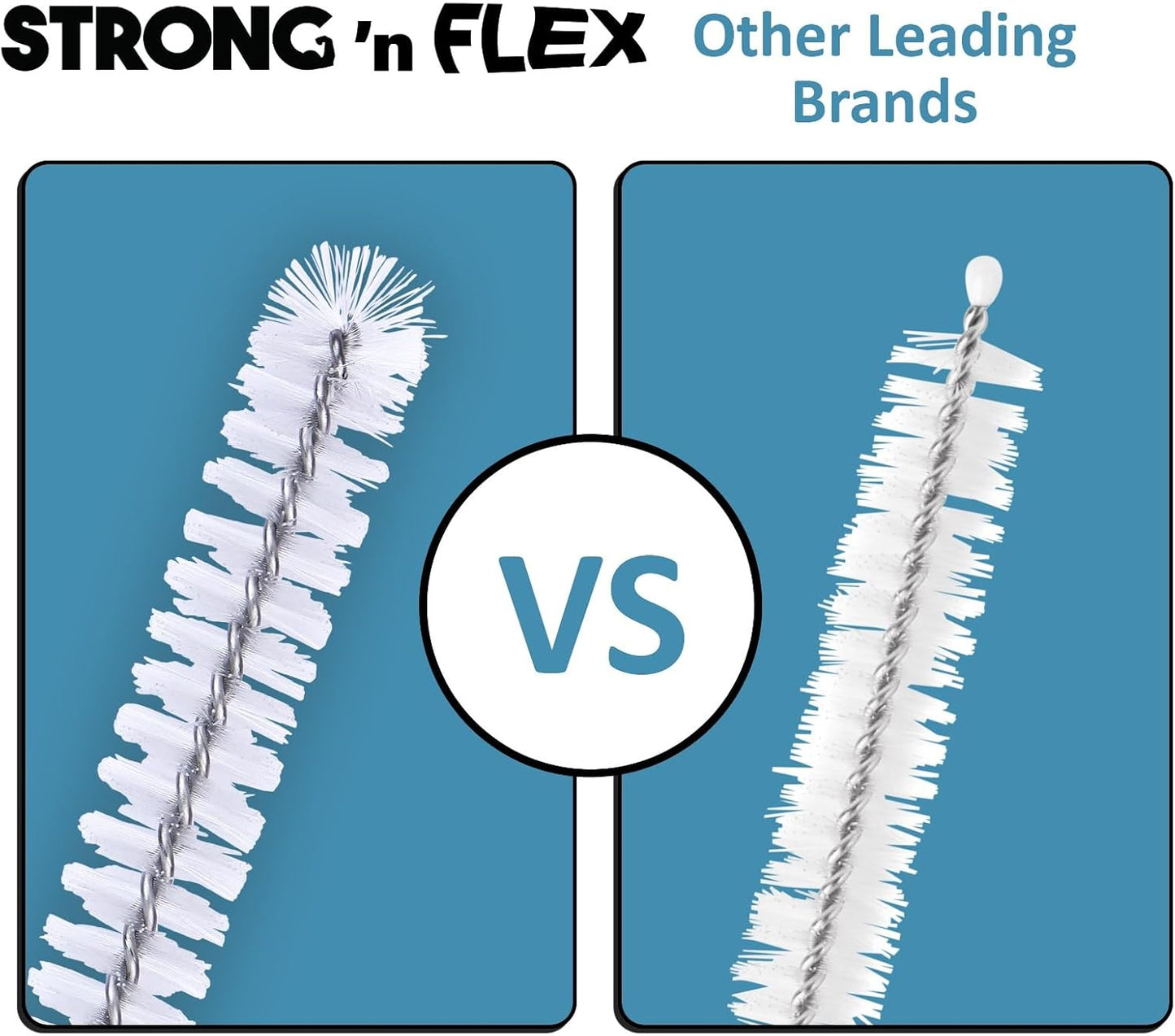 Strong 'n Flex Nylon Straw Cleaner Brushes – Fan-Shaped End for Tight Spaces, Ideal for Reusable Straws, Water Bottles, Sippy Cups & Pipes – Includes Zippered Pouch – 10" Long – Set of 3