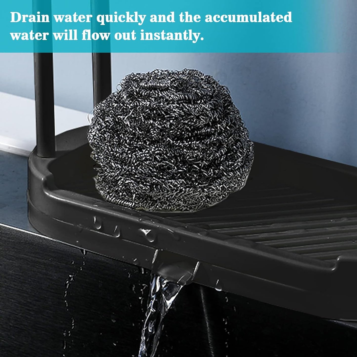 Kitchen Sink Rack Tray Organizer Stand for Sponge, Dish Cloth, Rag, Brush, Scrubber Storage and Organization (Black)