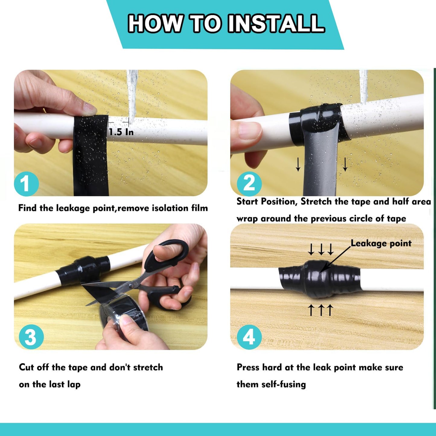 Self Fusing Silicone Tape 1 in x 16.4' Black Waterproof Rubber Leak Proof Sealing Silicone Rubber Self-amalgamating Tape for Emergency Hot and Cold Water Pipe Repairs and Tool Fixation