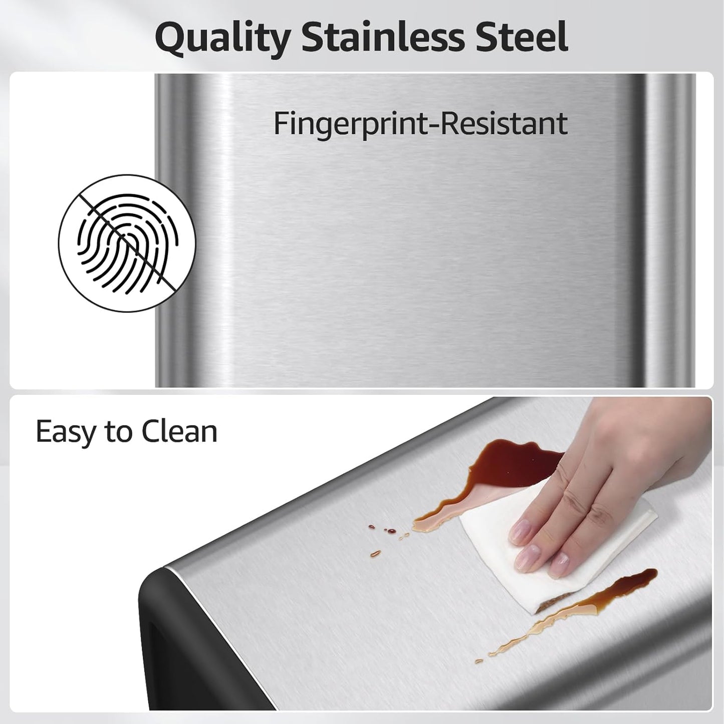 Mbillion 2.4 Gal (9L) Stainless Steel Open - Top Trash Can with Removable Inner Bucket - Sleek Metal Small Waste Basket for Bathroom Office, Brushed Steel