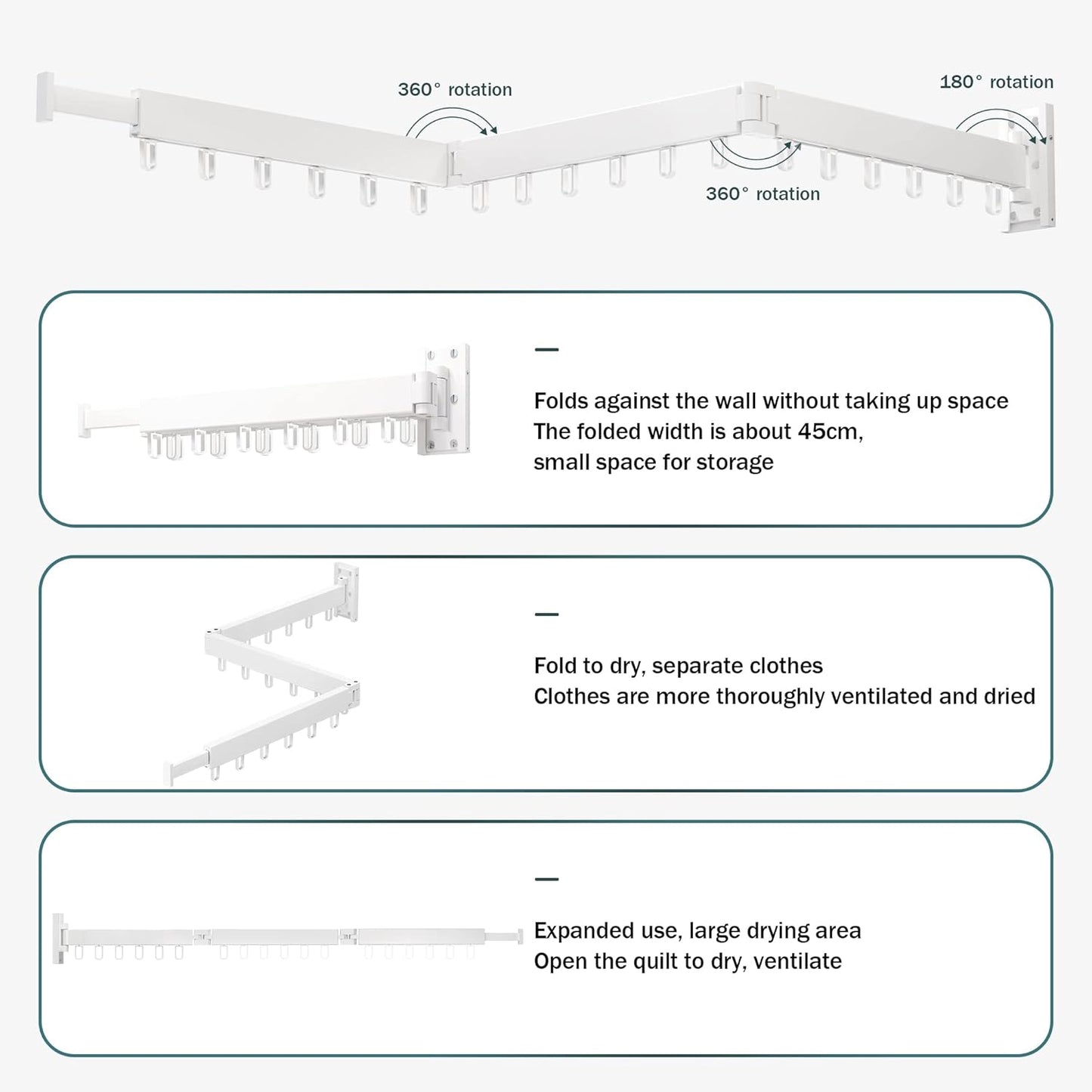 Clothes Drying Rack,Laundry Drying Rack,Clothes Rack Wall Mount,Wall Mounted Clothes Hanger Rack,Laundry Rack Folding,Retractable Clothing Rack,Collapsible Clothes Hanging Rack(Loop,White)