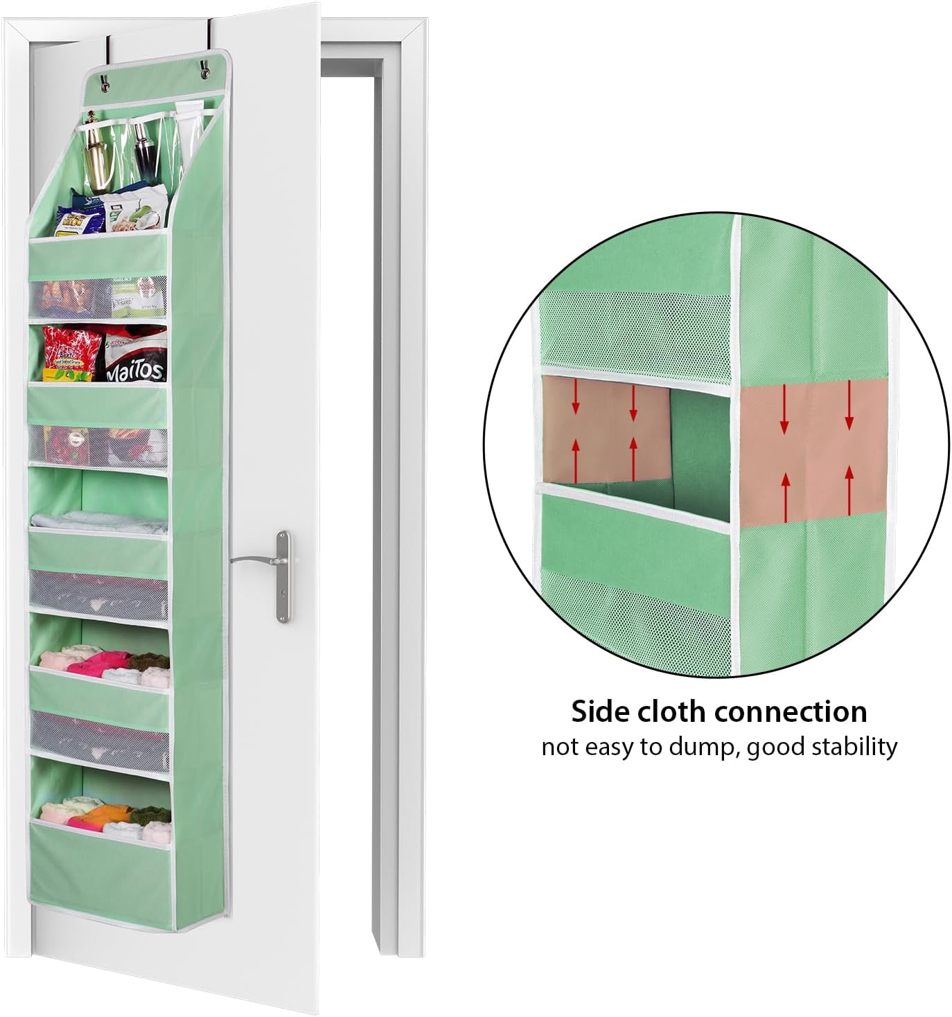 Univivi 6-Shelf Over Door Hanging Organizer Fabric Baby Door Storage with 5 Large Pockets and 3 Small PVC Pockets Wall Mount Hanging Storage Organizers for Baby Essential (Green)