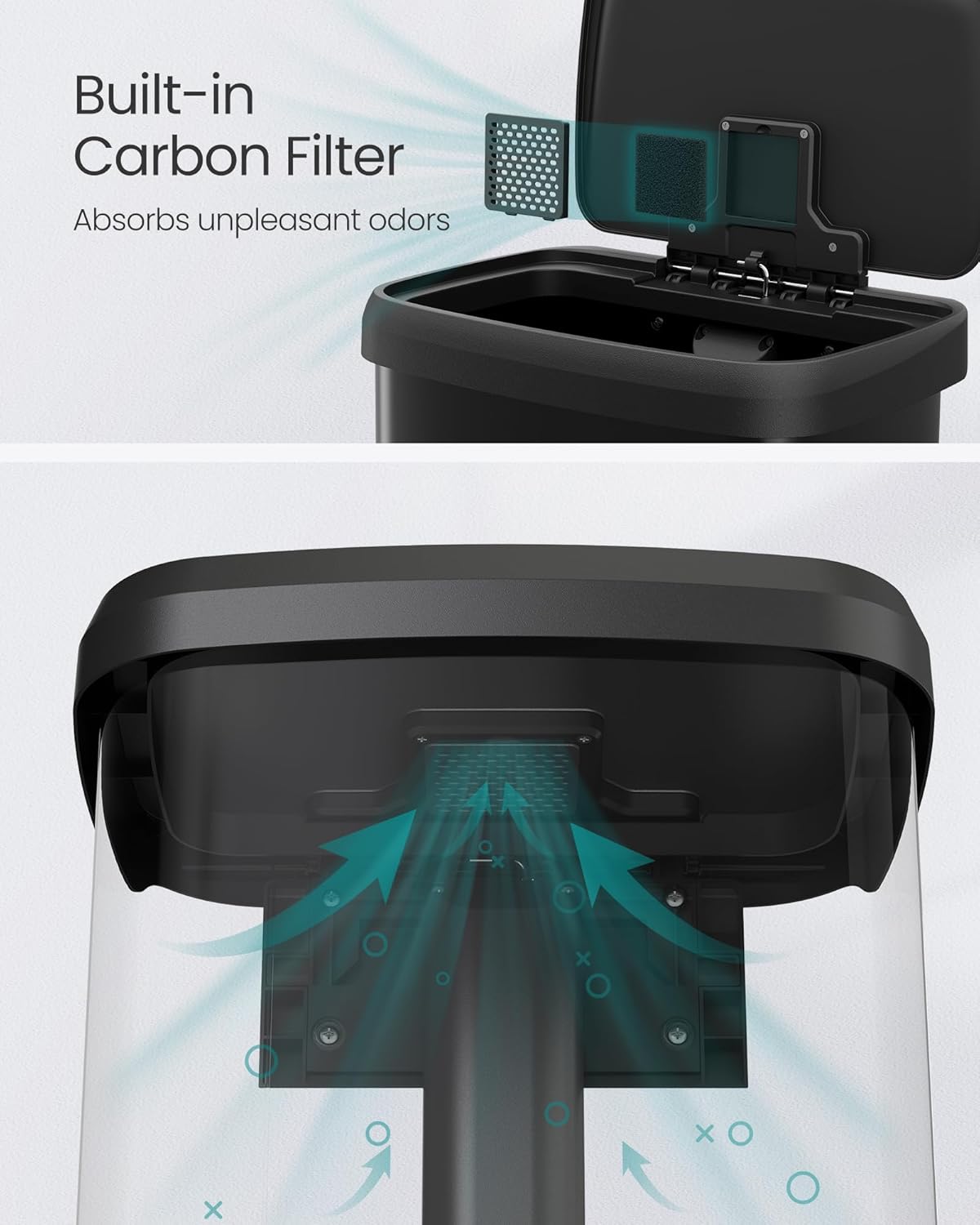 SONGMICS Kitchen Trash Can, 21 Gallon (80 L) Stainless Steel Garbage Can, with Stay-Open Lid and Step-on Pedal, Soft Closure, Tall, Large and Space-Saving, Black ULTB534B01