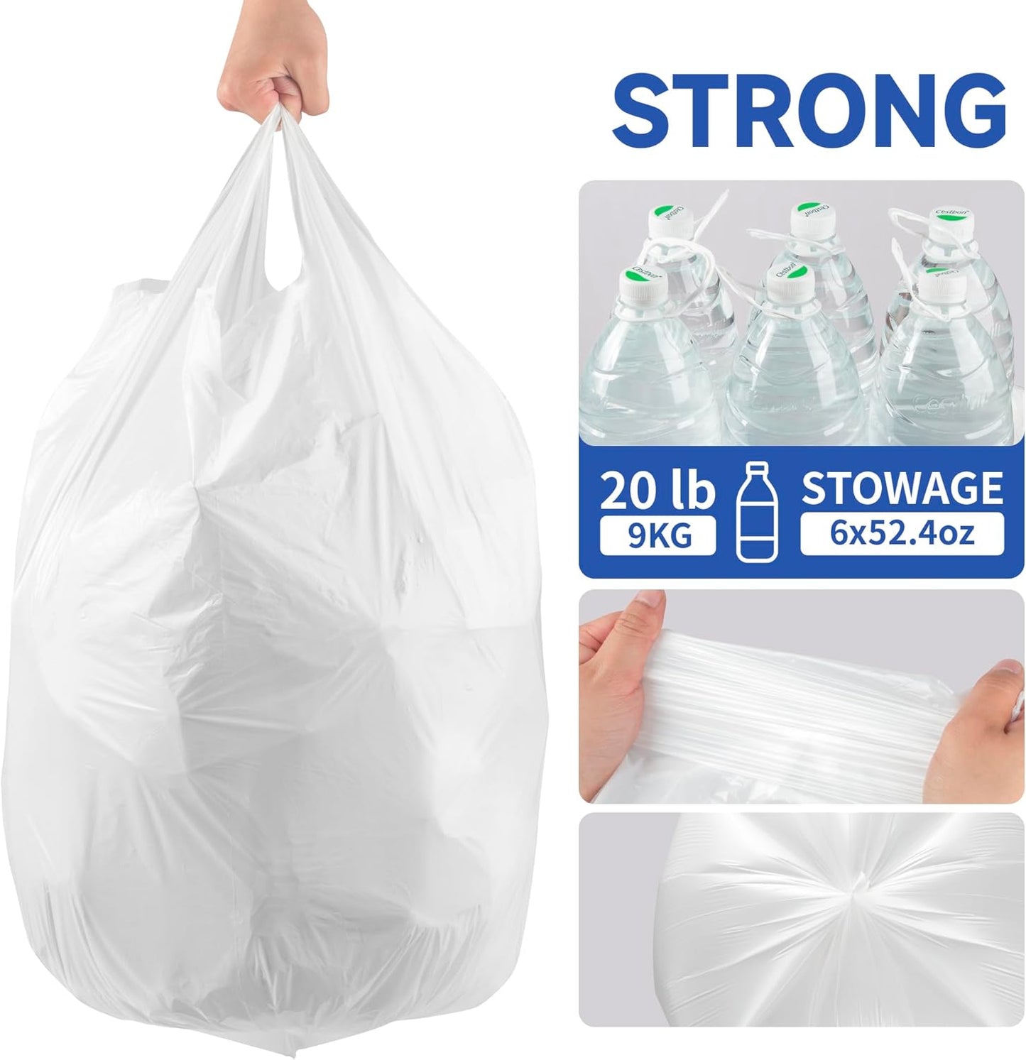 Small Trash Bags with Handles 13 Gallon 80 Count White - Ocean Plastic Upcycling - Plastic Garbage Bags, Can Bin & Waste Basket Liner for Kitchen, Bathroom, Office and Pets