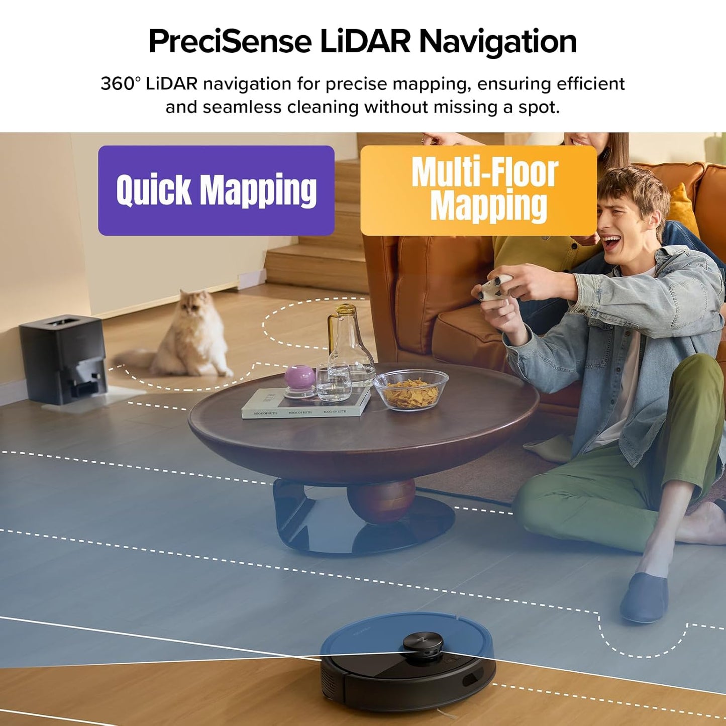 roborock Q7 M5+ Robot Vacuum and Mop, Upgraded from Q5 Max+, 7 Weeks Self-Emptying, 10000Pa Suction, Dual Anti-Tangle System, for Pet Hair & Carpet, PreciSense LiDAR Navigation, App Control, Black