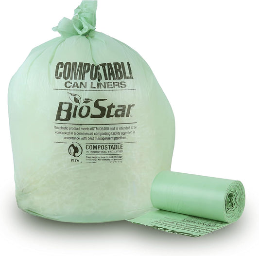 Plasticplace 12-16 Gallon Compostable Trash Bags │ 1Mil │ Green Tint Garbage Can Liners │ 24” x 33” (100 Count)