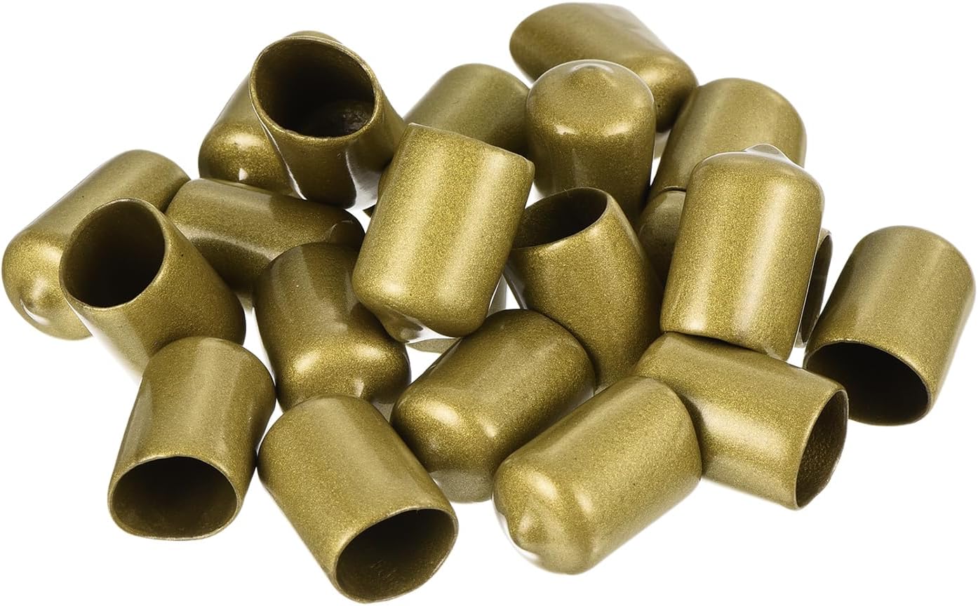uxcell 20pcs Rubber End Caps 15mm ID Vinyl Round Tube Bolt Cap Cover Thread Protectors Gold