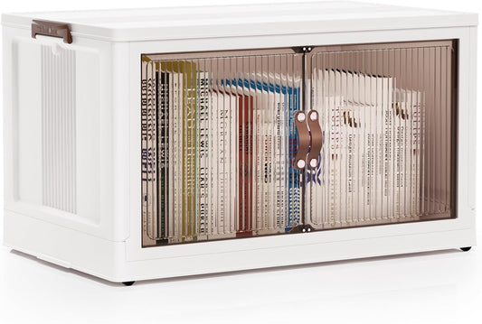 Jalove 88QT Plastic Storage Bins with lids, Stackable Collapsible Storage Containers with Wheels, Closet Organizer and Storage Drawers, Clothes Storage Cabinet for Home Office Garage, 1 Pack White