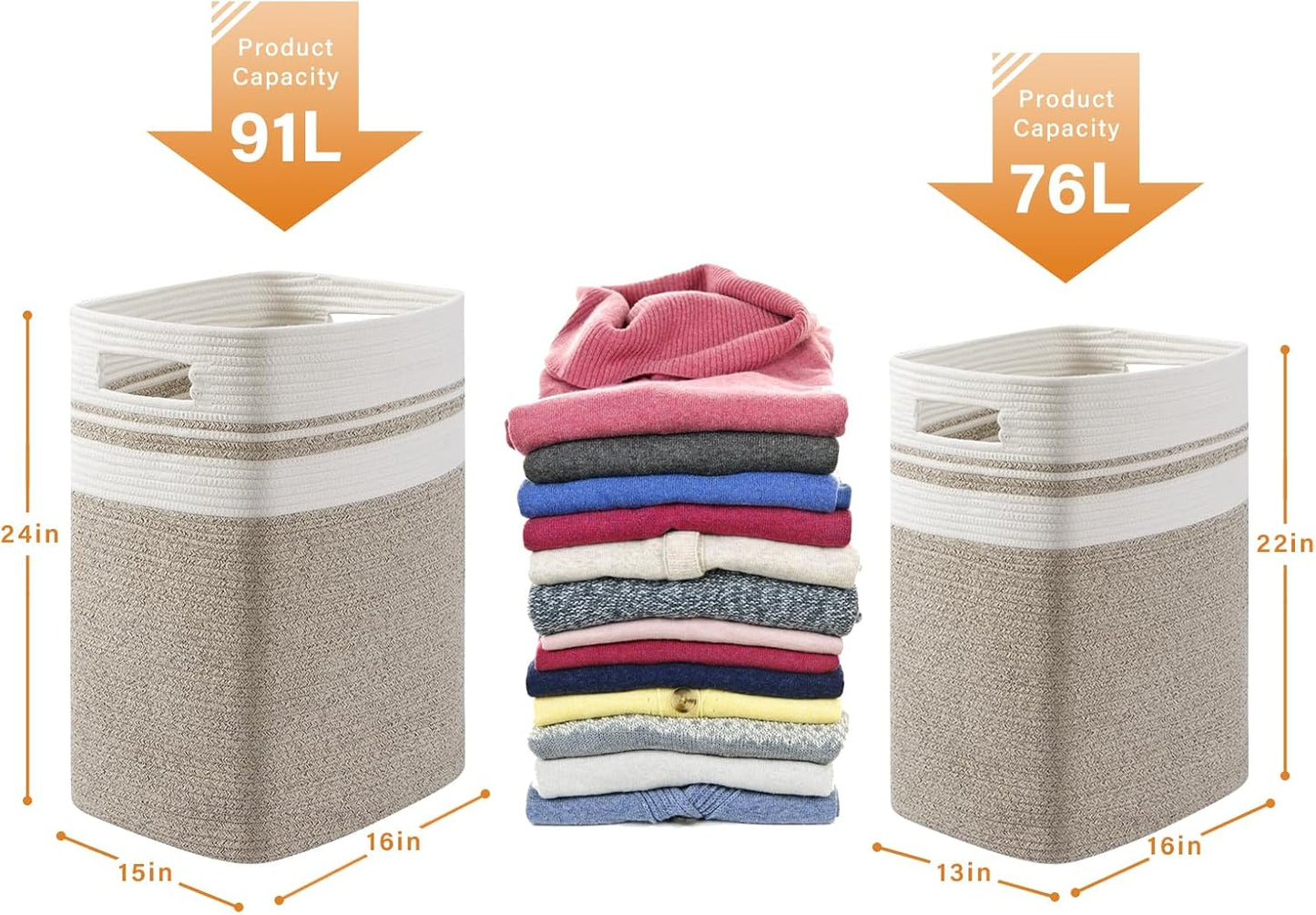 OIAHOMY 91L Laundry Hamper, XXXLarge Laundry Basket, Collapsible Cotton Rope Basket,Woven Storage Basket for Blankets,Clothes,Pillows-16x15x24-Yellow