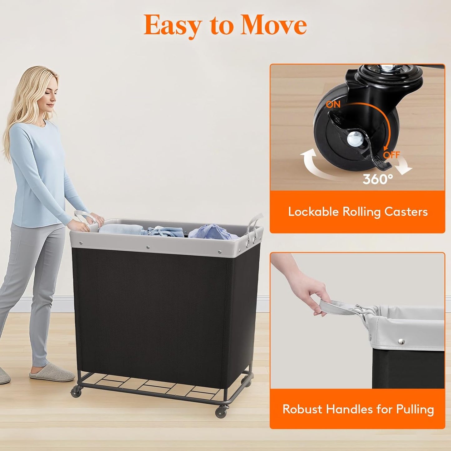 Lifewit 330L Laundry Basket with Wheels, Large Heavy Duty Commercial Rolling Laundry Hamper with Handles, Tall Steel Frame Laundry Cart for Laundry Room Bedroom Hotel Home Dorm, Black