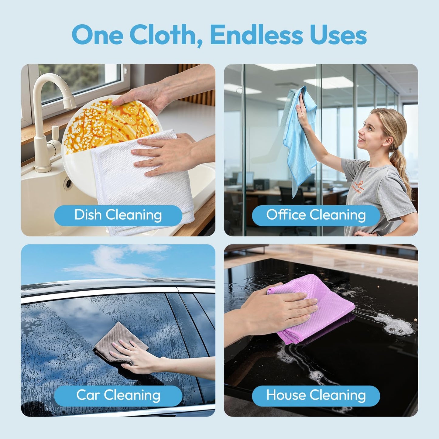 Nanoscale Microfiber Cloths 15.55”x 15.55”, Glass Window Mirror Stainless Steel Car Cleaning, Streak-Free, Lint-Free, Super Thick & Absorbent, Reusable, 6 Pack (Blue)