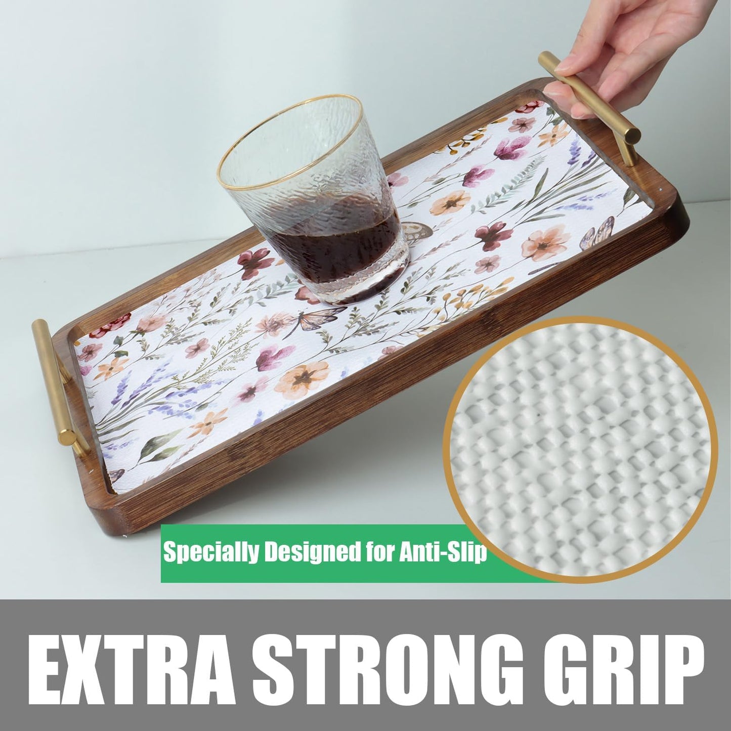 Shelf and Drawer Liner for Kitchen Cabinets, Non-Adhesive and Strong Non-Slip Floral Shelf Cabinet Drawer Liners for Kitchen, Waterproof Cupboard Liners,Easy to Clean,12IN x 10FT