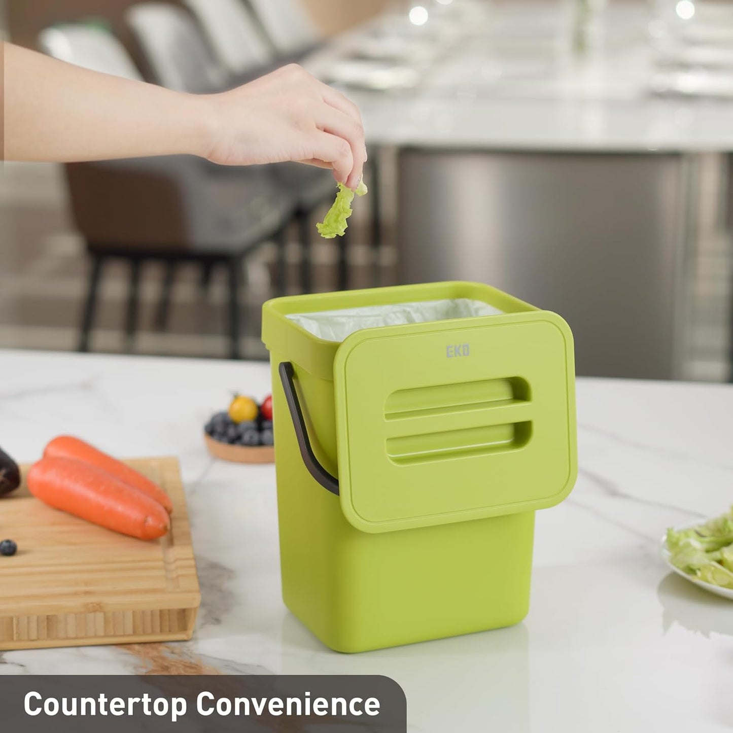 EKO Puro Mini Wall-Mounted Kitchen Trash Can with Lid Food Waste Caddy, 0.79 Gal / 3L (Green)
