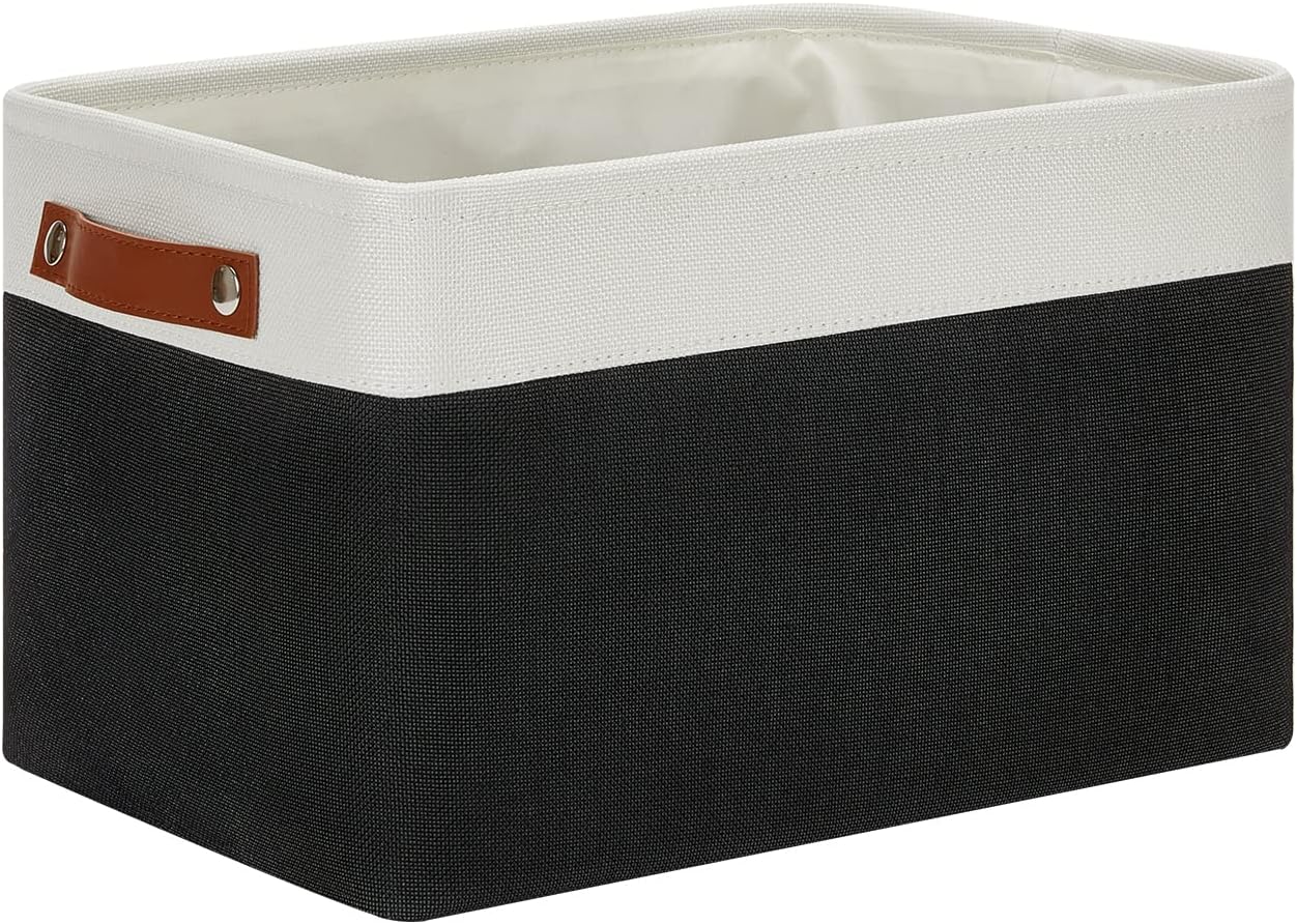 DULLEMELO Linen Closet Organizer and Storage Basket for Office, Bedroom, Cloth, Baskets for Organizing and Storage with handles for Shelves,Closet,Gift,Toys(White&Black)