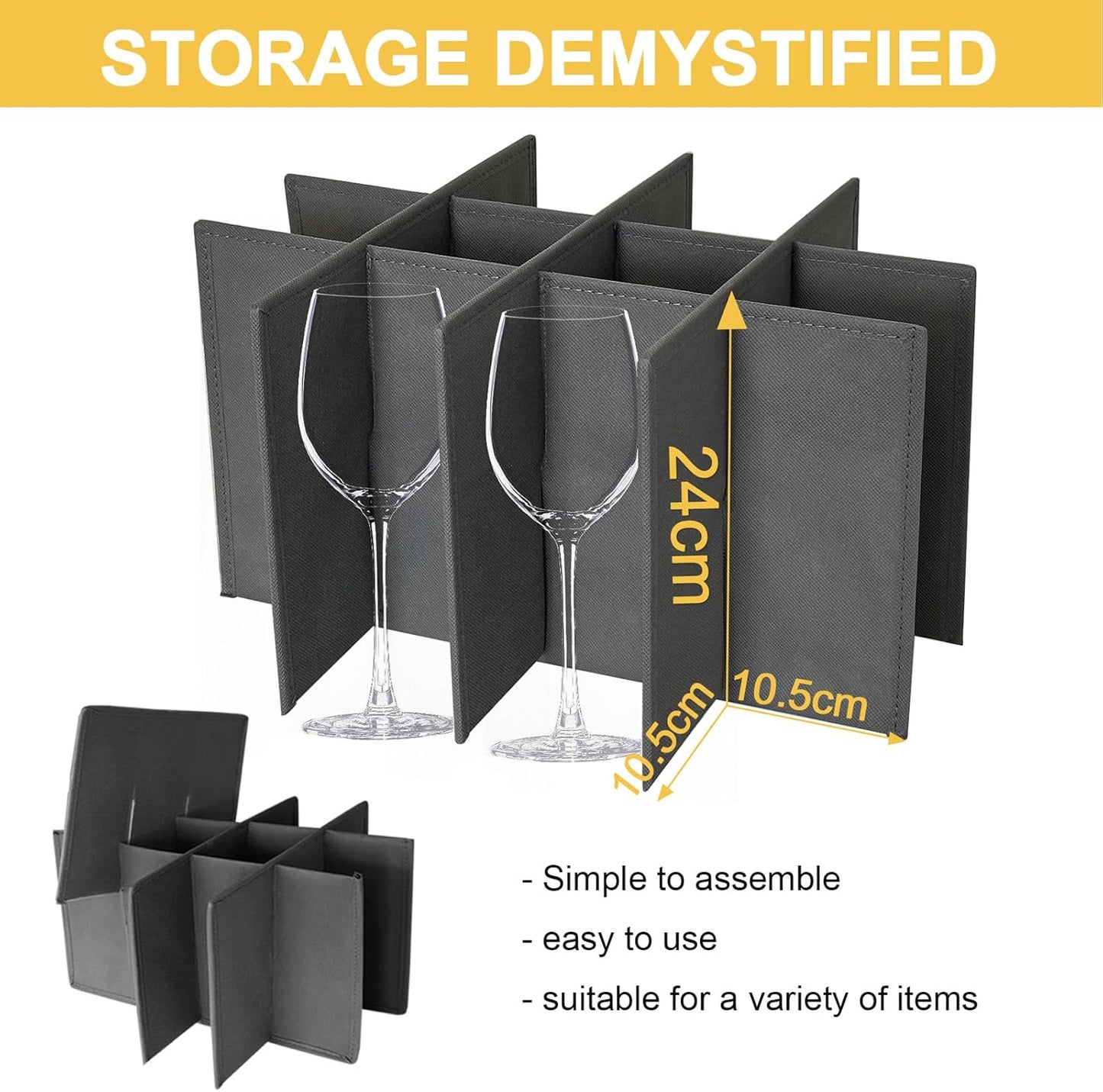 homyfort Wine Glass Storage Box, China Storage Containers with Dividers, Stemware Storage Case Holds 12 Wine Glass or long stem Crystal Glassware with Handles, Hard Shell and Stackable (Grey)