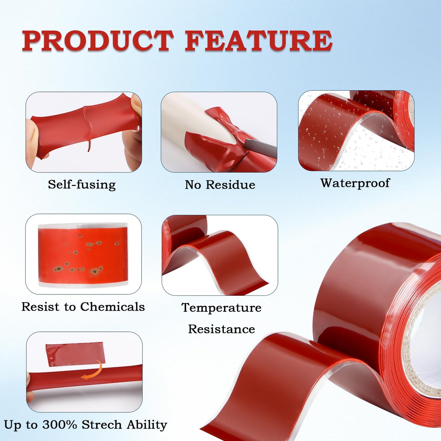 Self Fusing Silicone Tape 1 in x 5' Red Waterproof Rubber Leak Proof Sealing Silicone Rubber Self-amalgamating Tape for Emergency Hot and Cold Water Pipe Repairs and Tool Fixation