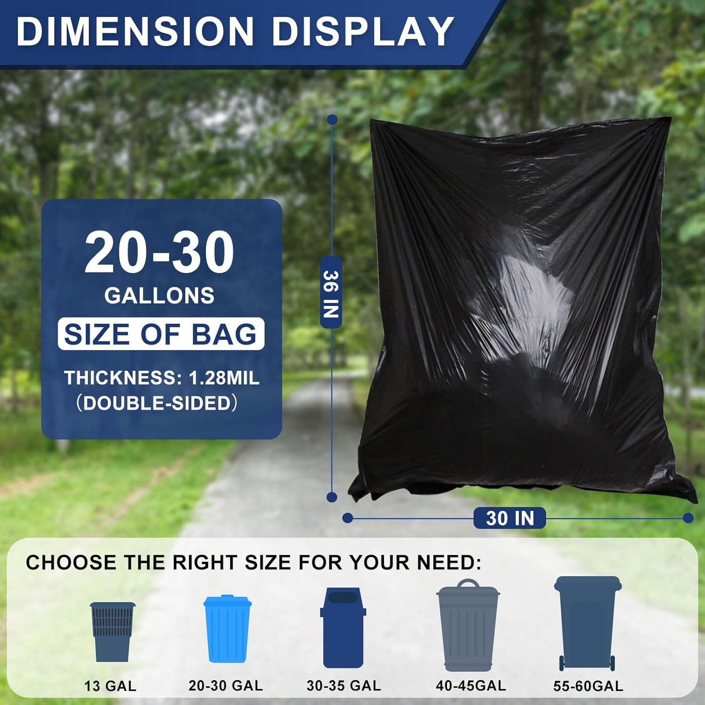 20-30 Gallon Trash Bags Black - 1.28 Mil Thick,30" x 35" Large Garbage Bags 100 Count，20+ Gallon Heavy Duty Trash Can Liners Unscented for Kitchen Home Office Commercial Outdoor