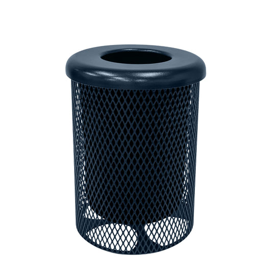 COATEDOUTDOORFURNITURE RFT-DBL Heavy Duty 32 Gallon Round Trash Receptacle, Liner Included, Dark Blue with Flat Top, Made in America