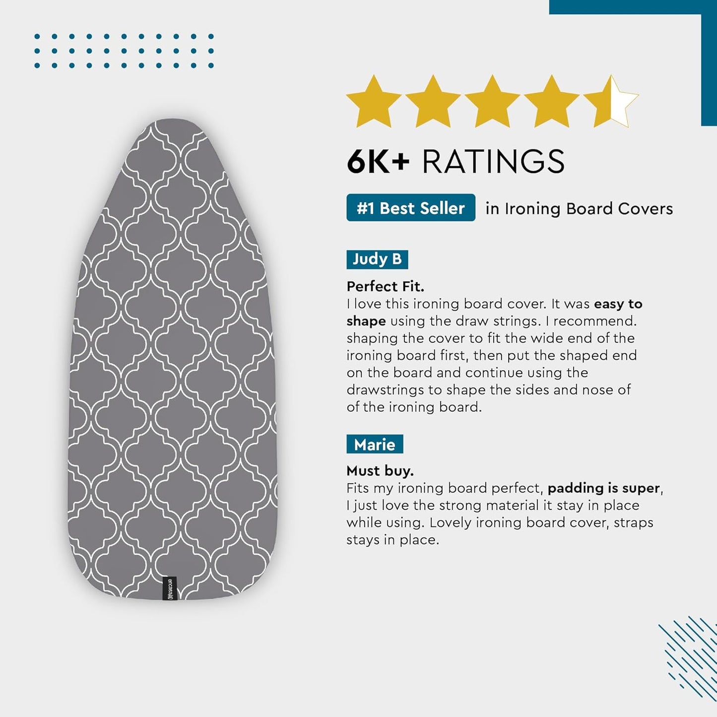 Encasa XO Ironing Board Cover and Pad 54"x15" - Thick 3mm Felt Padding, Drawstring Tightening & Lock, Easy Fit, Scorch & Stain Resistant, Fits Standard Large Ironing Board - Black Arrow