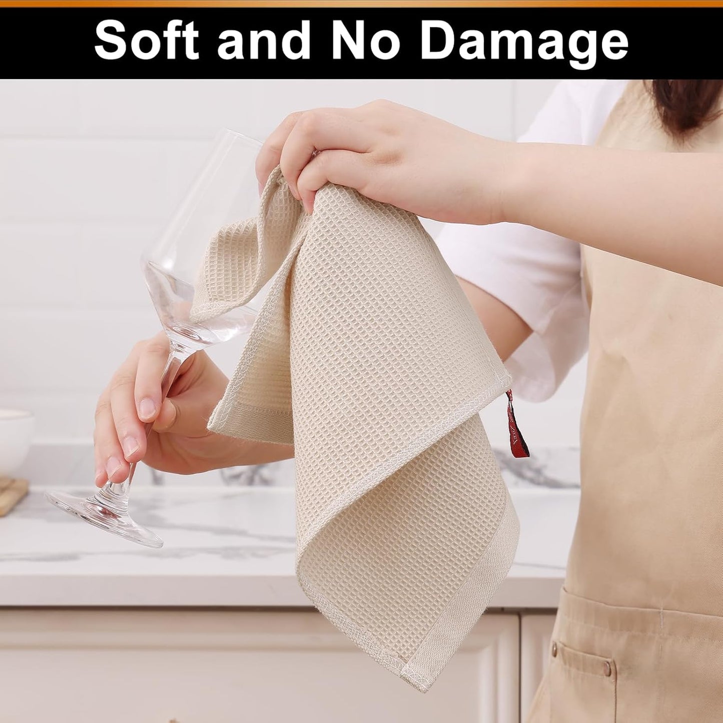 Homaxy 100% Cotton Waffle Weave Dish Cloths - 12 Pack Soft and Absorbent Dish Towels - 12 x 12 Inches Quick Dry Dish Rags - Beige