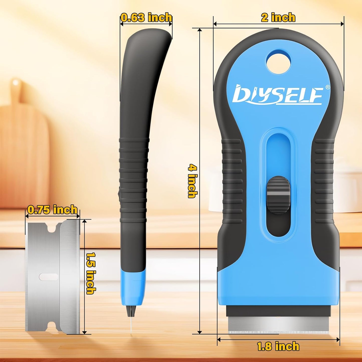 DIYSELF 2 Pack Razor Blade Scraper with 10 PCS Replacement Mental Blades, Heavy-Duty Razor Scraper, Professional-Grade Razor Blade Scraper Tool, Reliable Glass Scraper for Cooktop, Kitchen, Oven