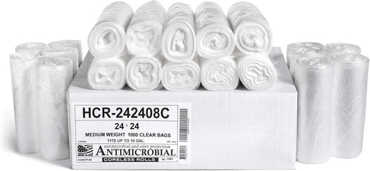 Aluf Plastics High Density Trash Bags, 10 Gallon, 1000 Count, 8 Micron (eq), 24" x 24", Clear, for Bathroom, Office, Industrial, Commercial, Janitorial, Municipal, Recycling