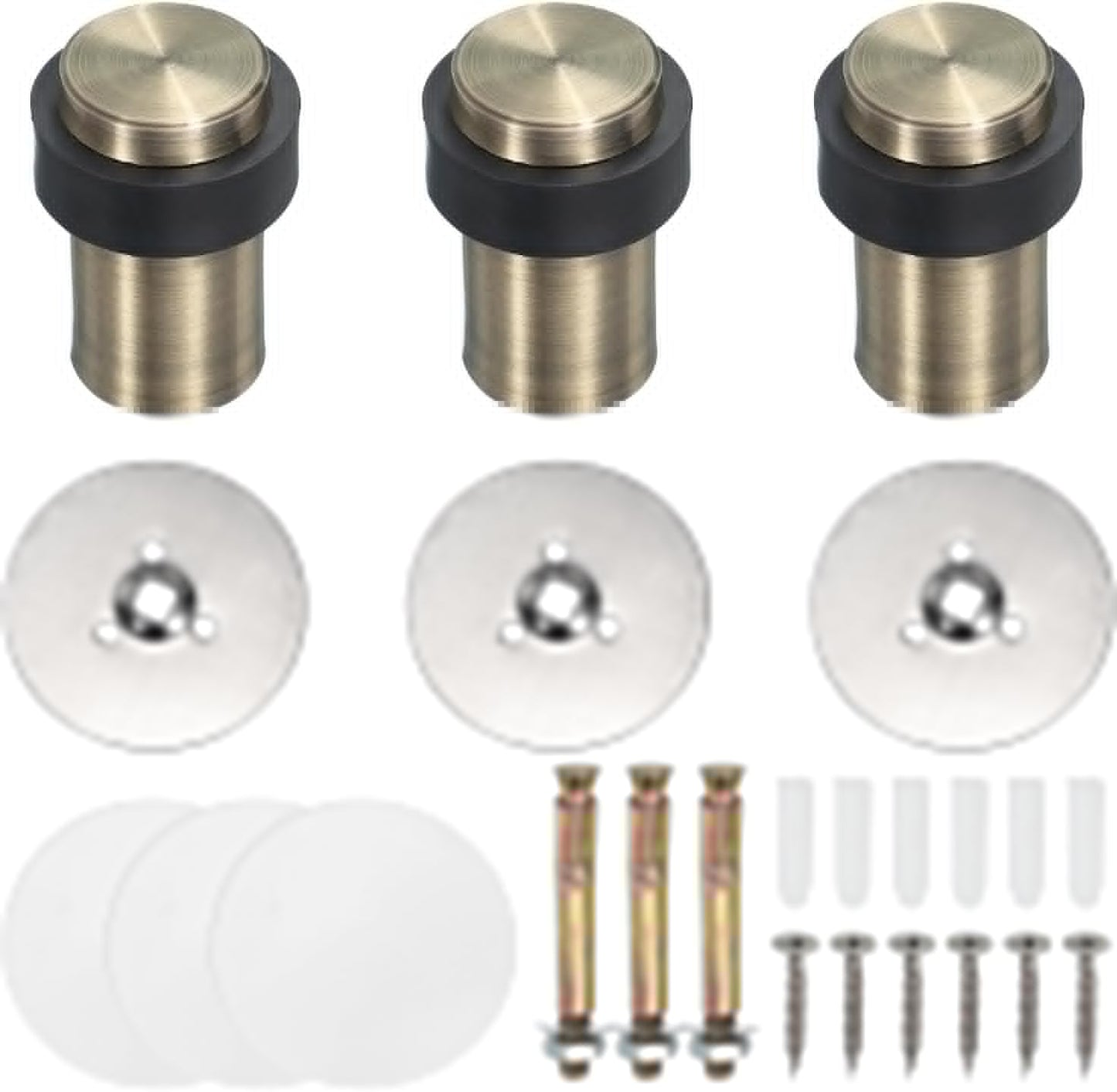 PATIKIL 3Set Round Door Stoppers, 60mm Stainless Steel Door Stop Doorstop Wedge Metal Cylinder Self Adhesive with Screw for Bottom of Door Floor Inside, Bronze