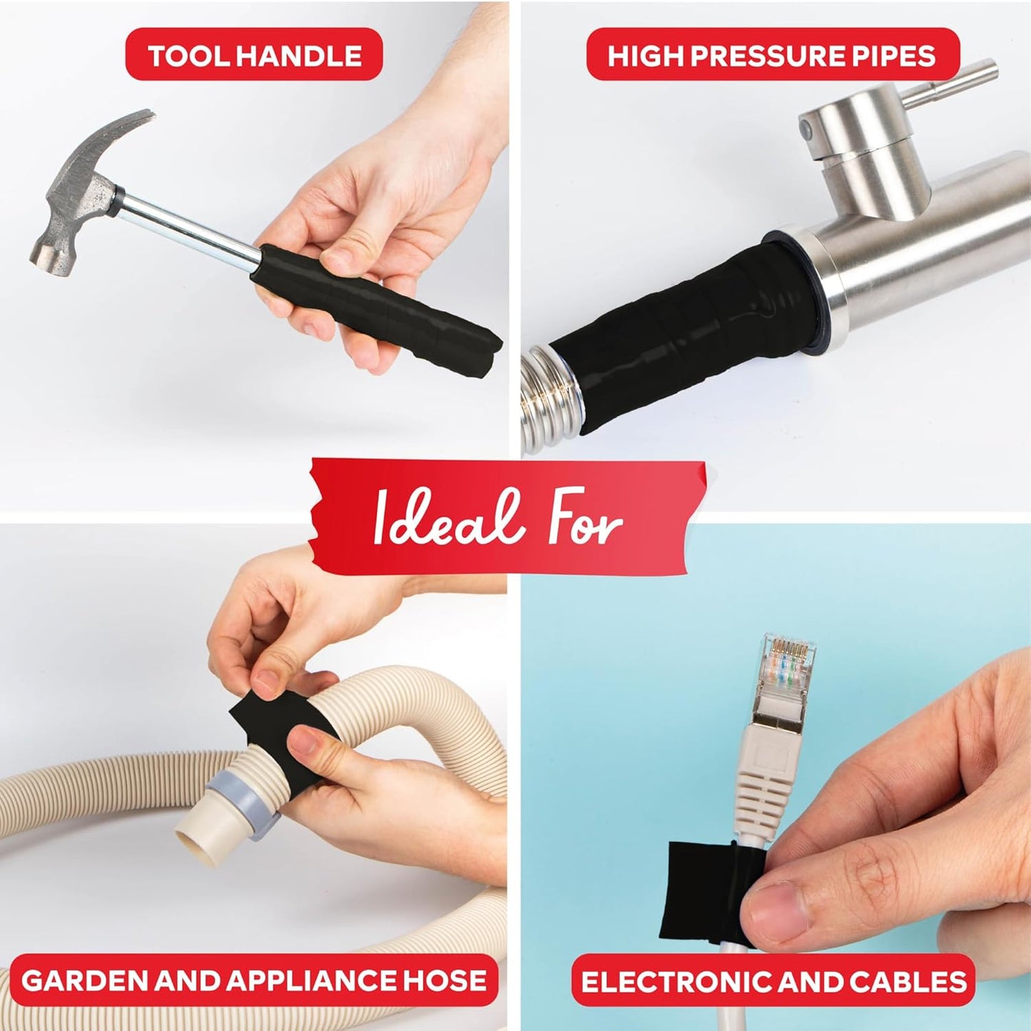 XFasten Self-fusing Silicone Tape Pro, Black, 1.5-Inch x 15-Feet, 30mils Weatherproof Silicone Rubber Sealing Tape for Outdoor Coax, Electrical Cable, Radiator Hose, Pipe Leaks and Emergency Repairs