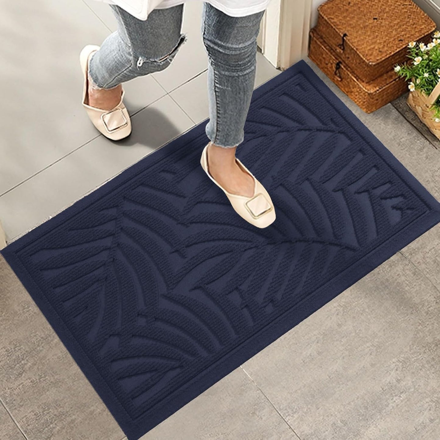 Front Door Mat, Absorbent Resist Dirt Welcome Door Mat Indoor Outdoor, Waterproof Doormat, Sturdy Non Slip Backing, Fade Resistant, Low Profile Entry Mat for Entryway, 36×24, Blue