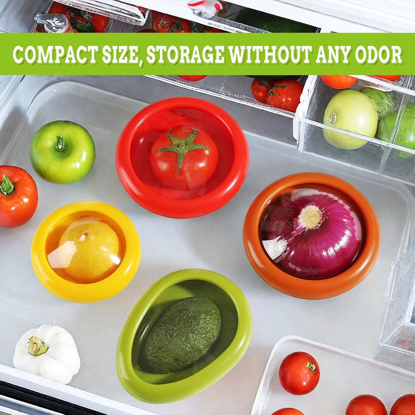 Set of 4 Saver and Tomato Holder - Reusable Storage Containers for Fridge - Fridge Organizer Ideal for Garlic, Onions, Lemons, and Potatoes
