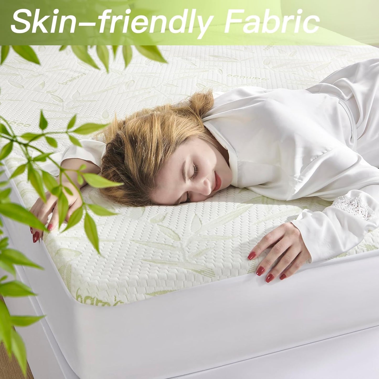 King Mattress Protector Waterproof Mattress Pad Washable Bamboo Rayon Mattress Cover Breathable Noiseless Bed Protector 5" - 21'' Elastic Fitted Deep Pocket