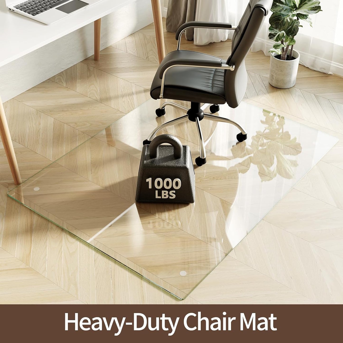 Koonmi Tempered Glass Chair Mat 44"x58" - Premium Office Chair Mat for Hardwood Floors & Low-Pile Carpet with 4 Non-Slip Pads - Thick Scratch-Resistant Surface