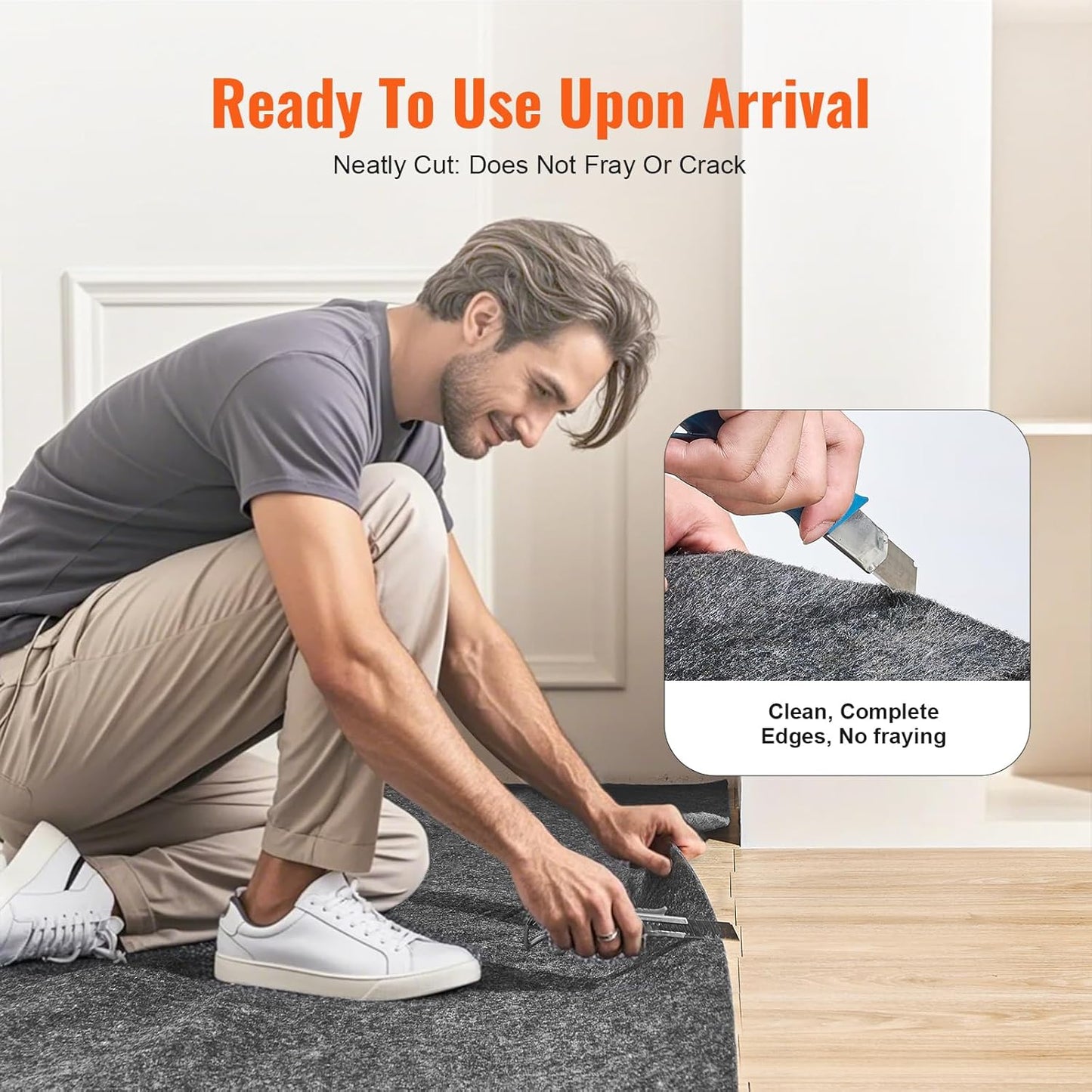 VEVOR Rug Pad Without Slip Resistance, Protective Cushioning Carpet Pad, 8' x 10', 1/2" Thick, 100% Pure Polyester Felt, 7-8㎡ Premium Comfort Underfoot Carpet Padding Rug Cushion for All Floors, Gray