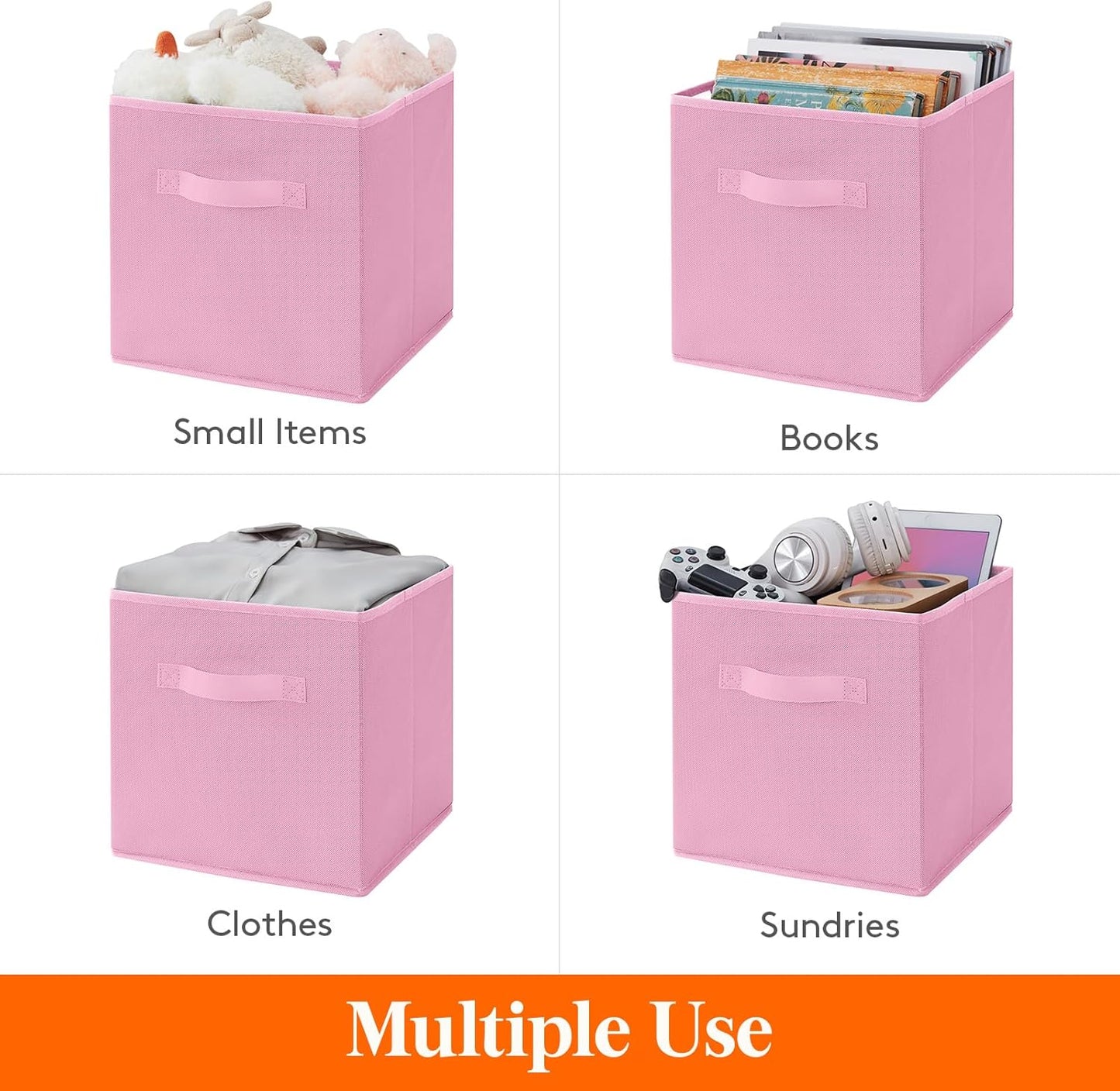 Lifewit 12 Packs Storage Cubes, 11 Inch Cube Storage Bins, Foldable Decorative Fabric Storage Baskets for Organizing Home Organizers with Handles for Shelves, Closet,Pink