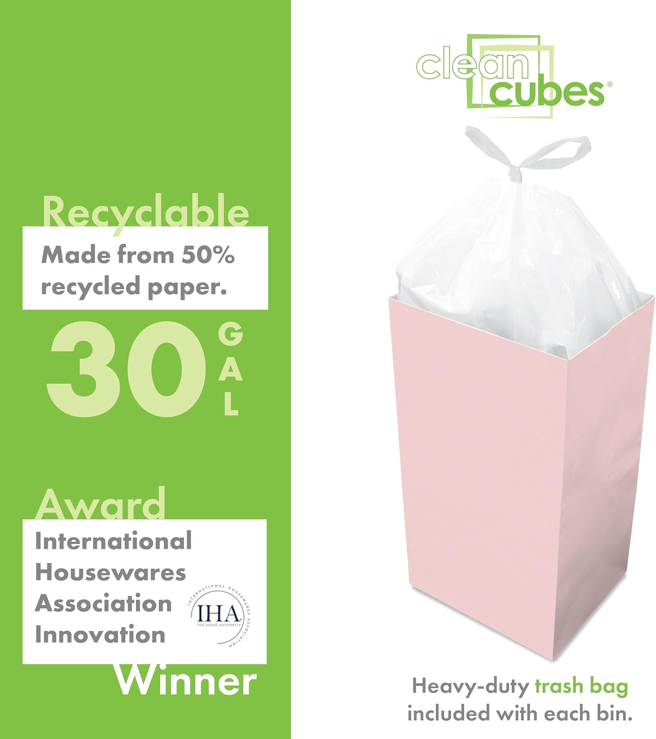 30 Gallon Disposable Pop-Up Trash Cans (3-Pack) with Fitted Bags – Foldable Garbage & Recycling Bins for Parties, Events & Kitchen (Pink, 30" H x 14" W x 17" D)