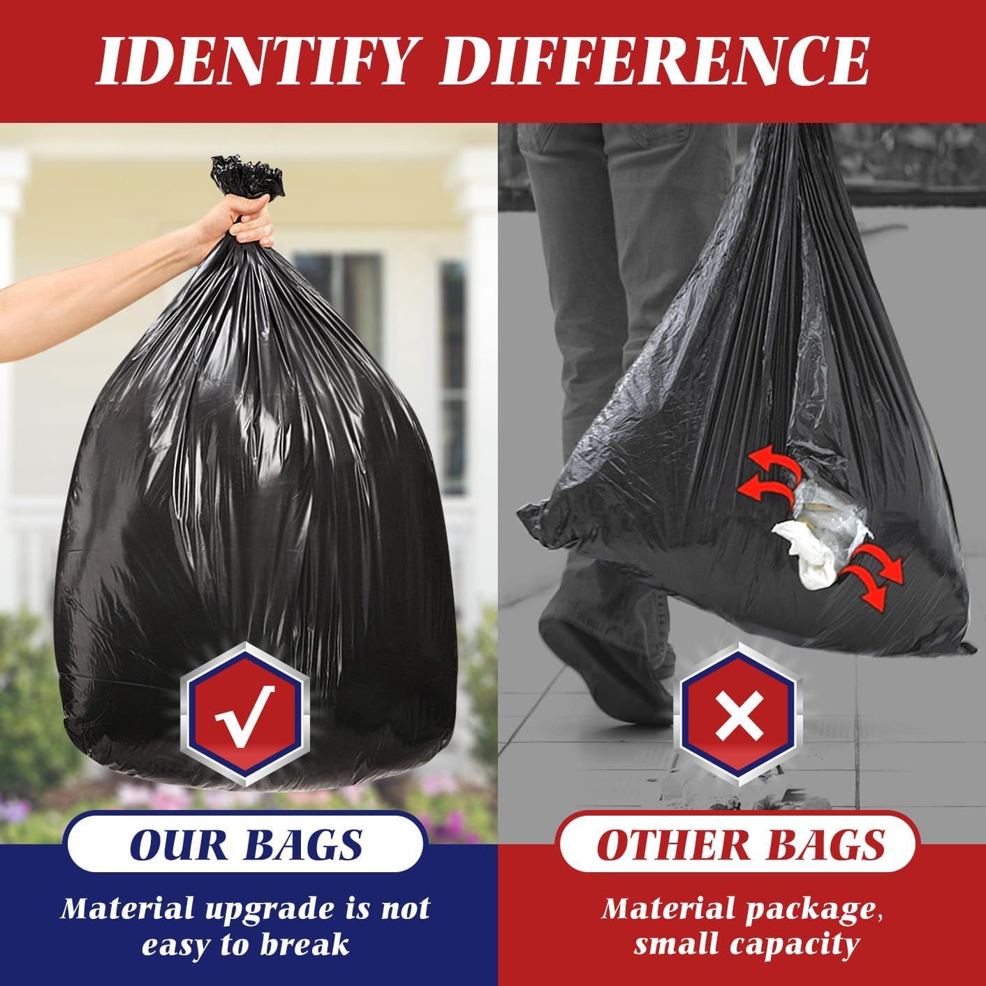 Teivio 55-60 Gallon Black Trash Bags | 170 Bags Extra Large Multi-Use Heavy Duty Commercial Garbage Bags | Lawn And Leaf Bags | Outdoor Yard Waste Bag | Contractor Workshops Trash Bin Liner
