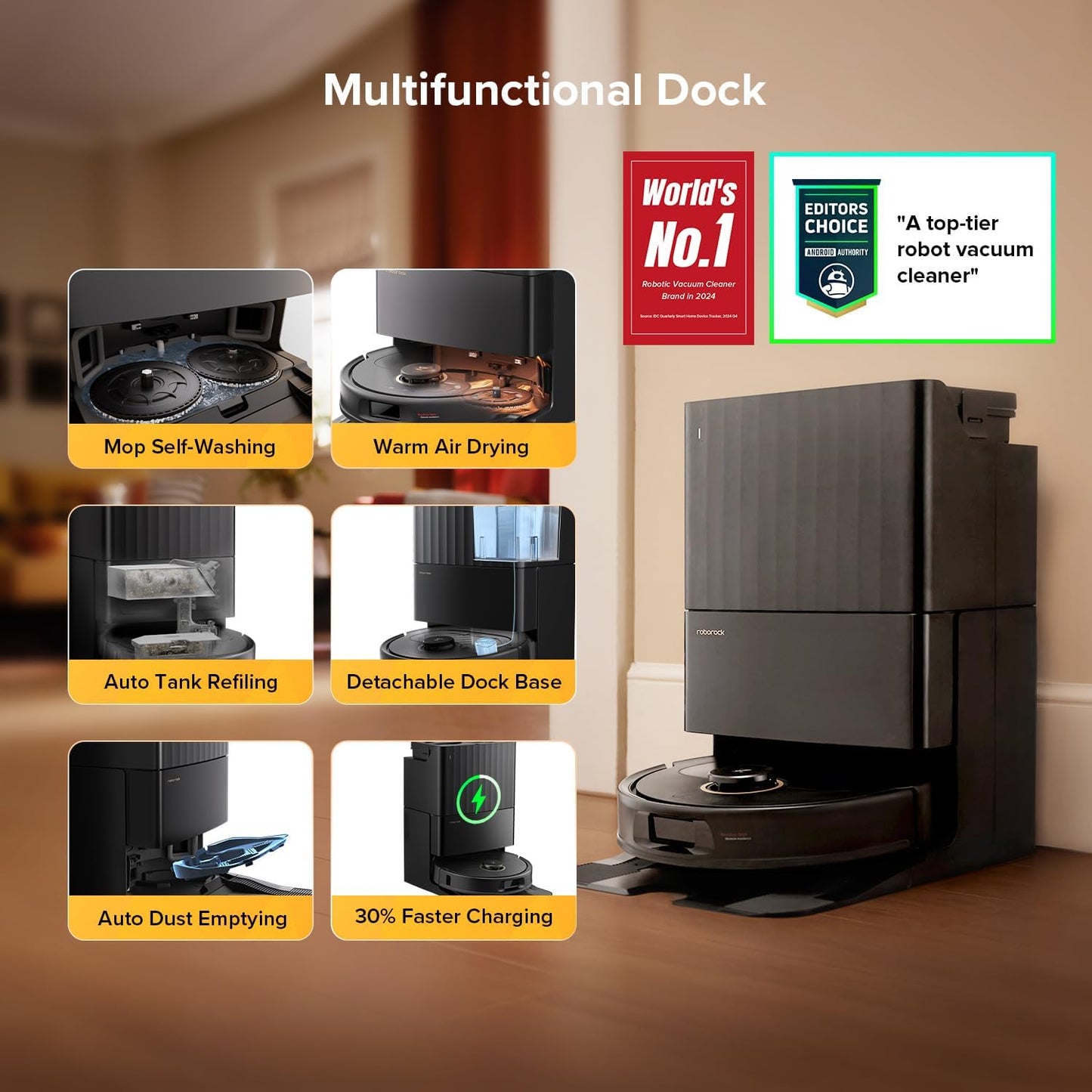 roborock Qrevo S5V Robot Vacuum and Mop, FlexiArm Edge Mopping, 12,000Pa Suction, Dual Zero-Tangle System, Smart Obstacle Avoidance, 10mm Mop Lifting, Auto Mop Washing&Drying, Self-Emptying&Refilling