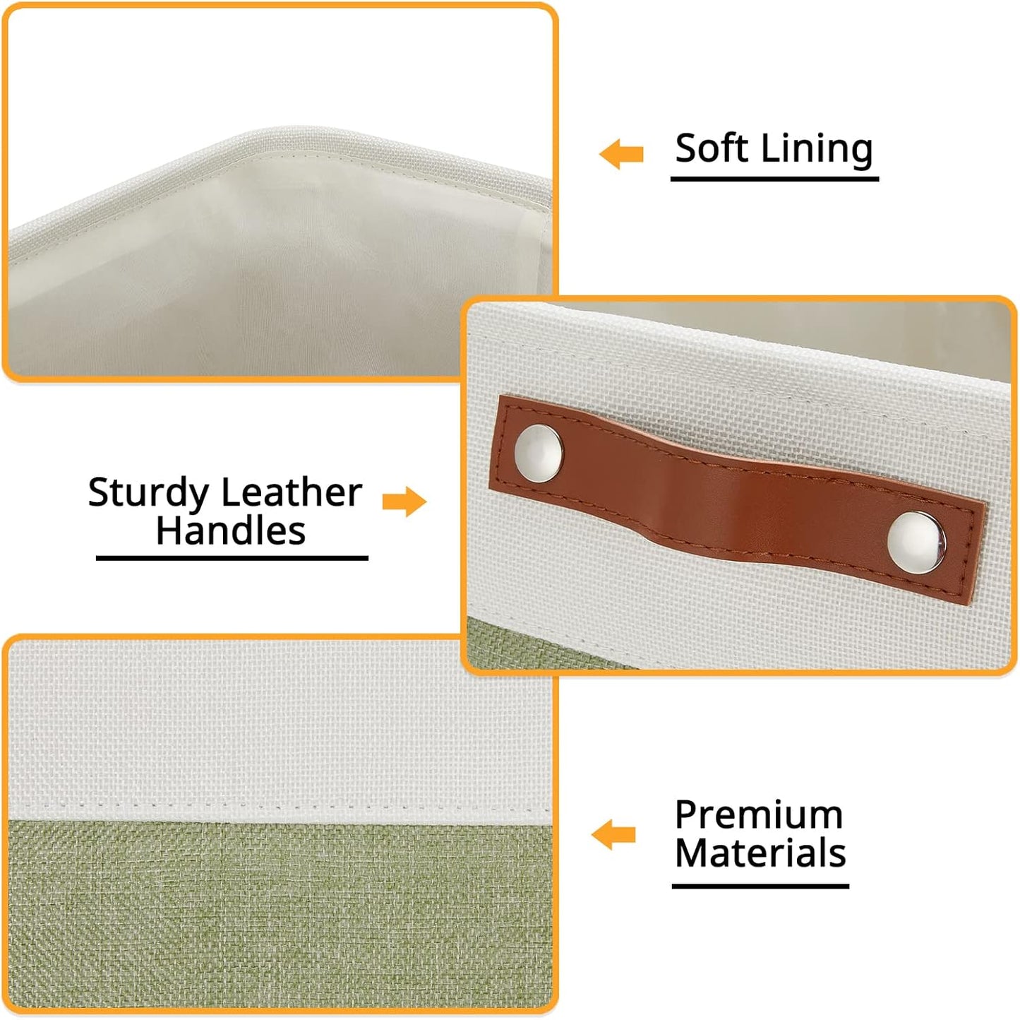 DULLEMELO Large Storage Basket 17"x12"x15", Fabric Storage Organizer Basket for Storage Clothes, Large Fabric Bin for Organizing Book, Storage Bin with Handles for Storage Toy (White&Green)