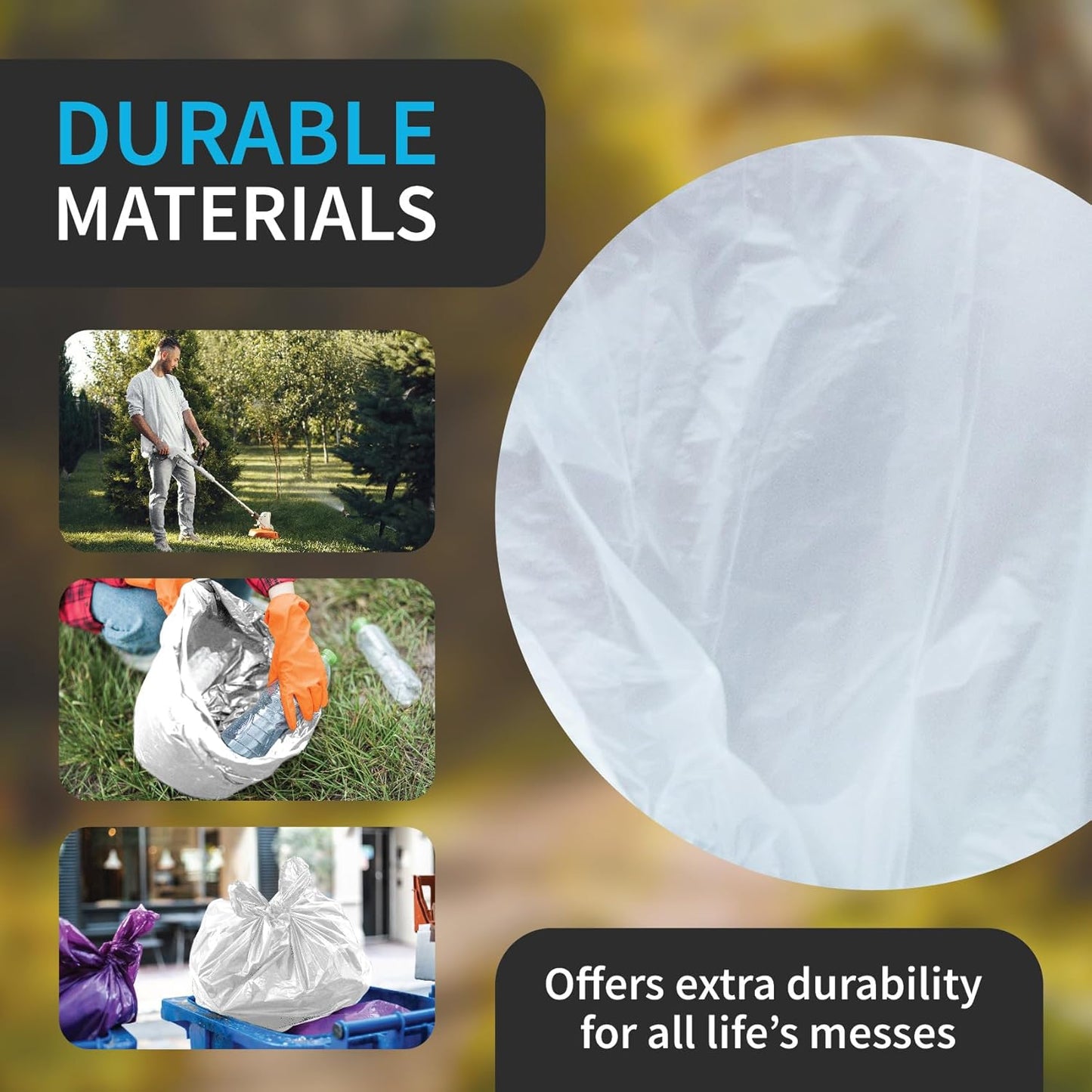 Large Garbage Bag - 55-60 Gallon Capacity, Heavy Duty, High Density, Tear Resistant, Unscented, Extra Strength for Commercial, Industrial, Office, House, Lawn, Events, Bulk Qty 150 Bags