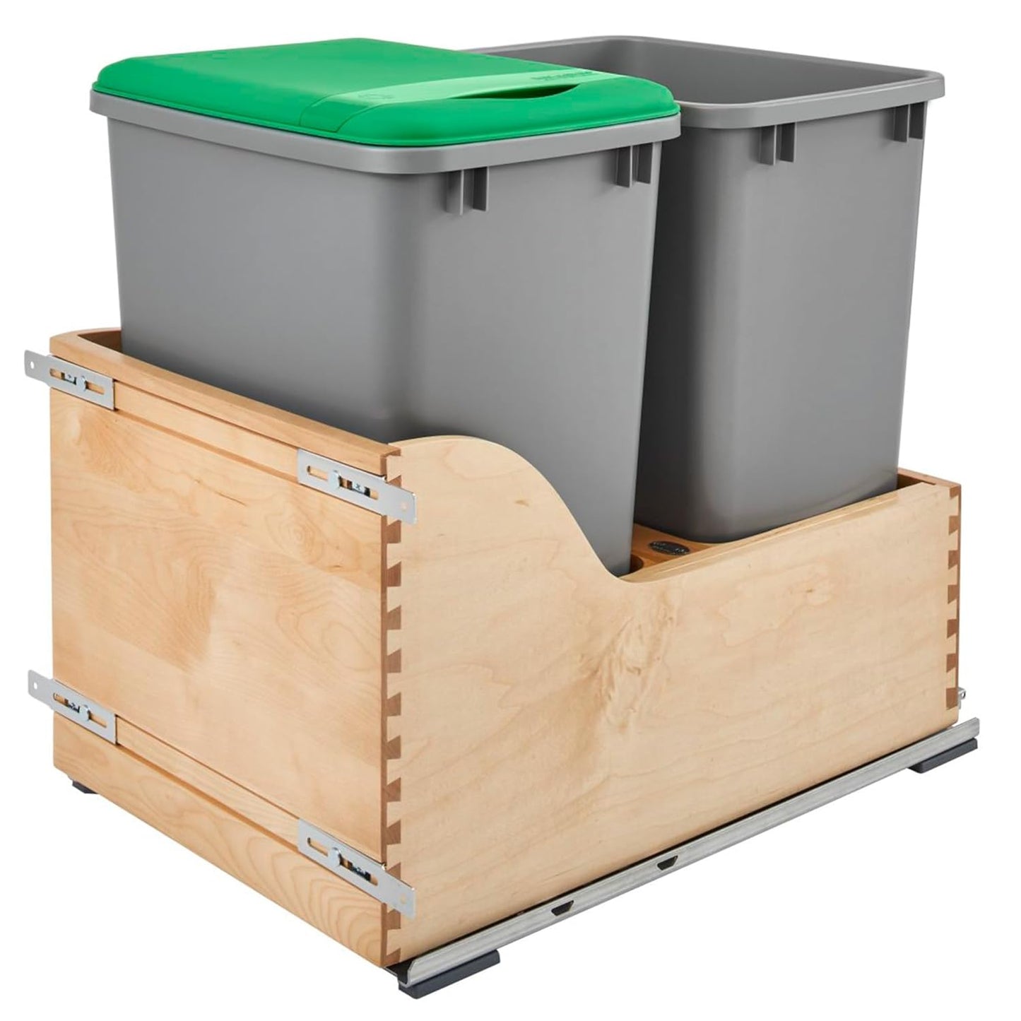 Rev-A-Shelf Pullout Trash Cans for Kitchen Cabinet, Dual 35 Qt Bins with 15" Wood Frame - Large Garbage Bin Containers for Home Waste Storage and Recycling