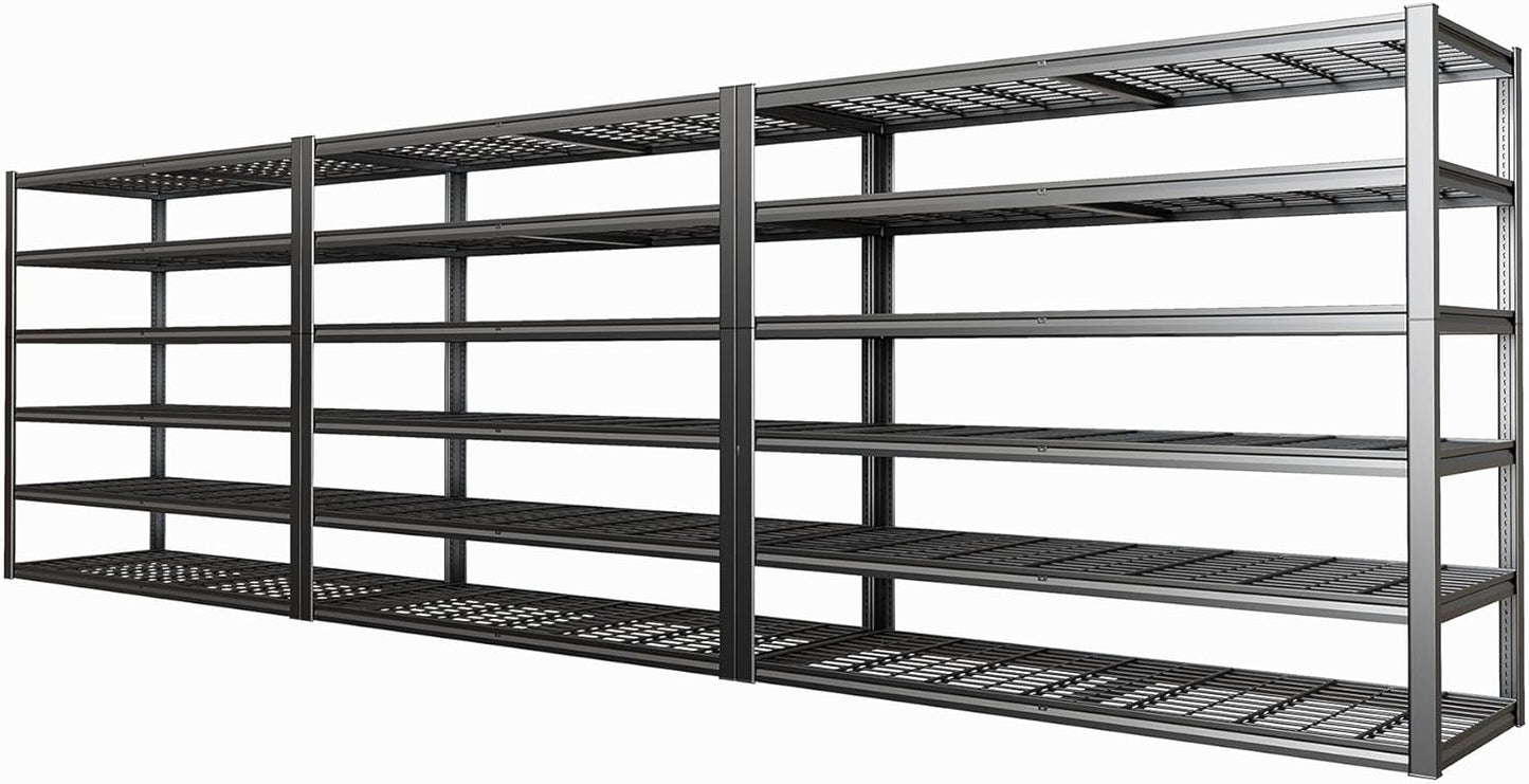 65" W Garage Shelving Heavy Duty, 6 Tier Garage Shelves, Adjustable Storage Shelving Unit, Commercial Metal Shelf for Warehouse, Pantry, School, Shop, 3 Pack