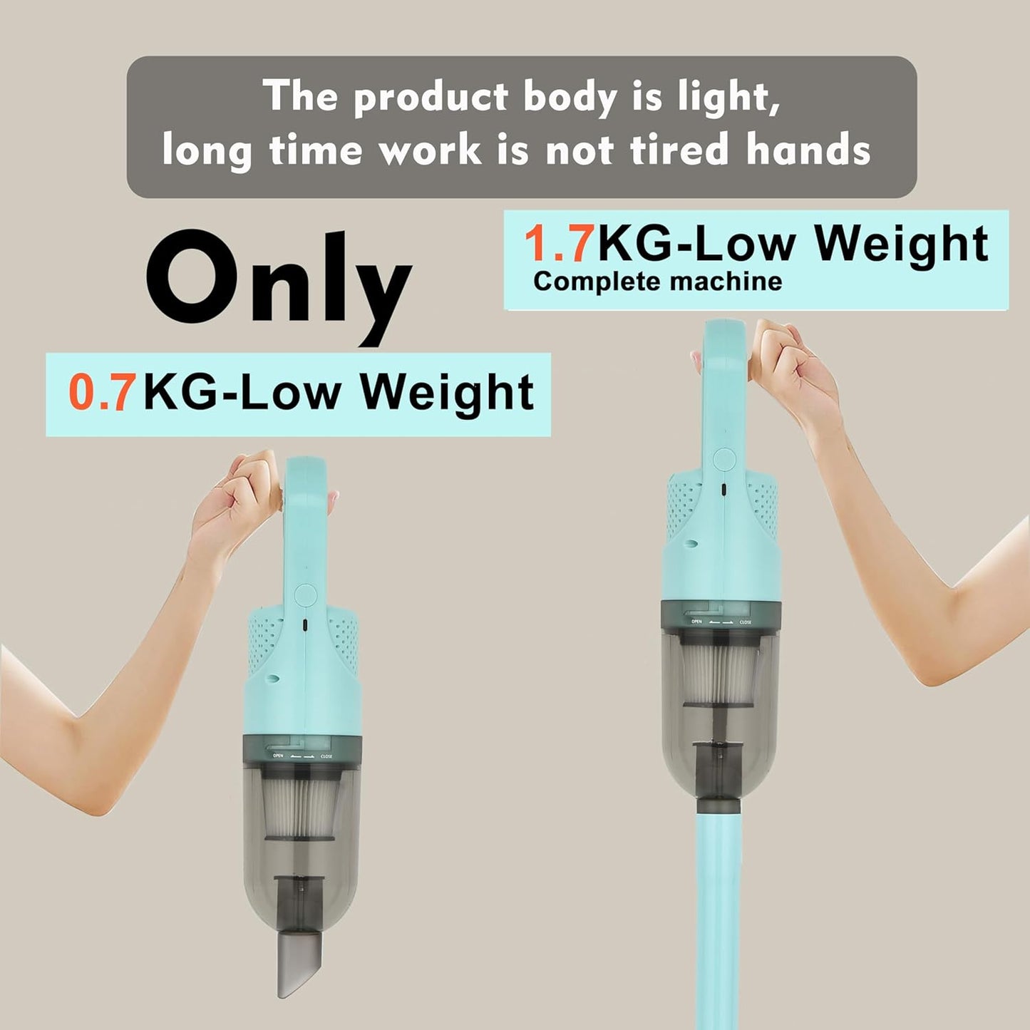 6-in-1 Lightweight Stick Vacuum Cleaner with 100W Powerful Motor, Mini Portable Household Handheld Vacuum Cleaner for Domestic Hard Floors, Carpets and Pet Hair(Green Cordless Plugs)