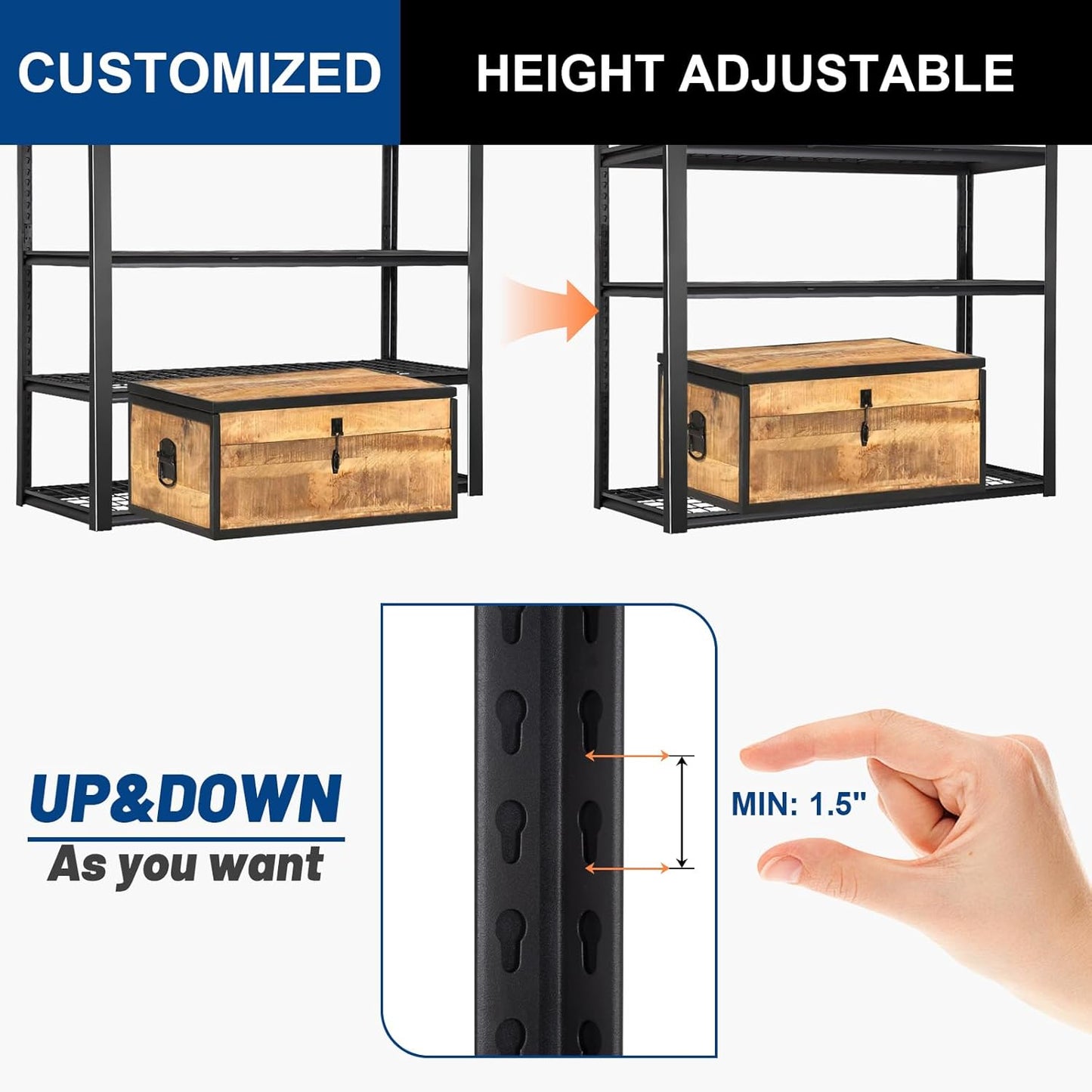 BILT HARD 60" W x 24" D Garage Shelving 3500 LBS, 72" H Storage Shelves, Heavy Duty 5-Tier Metal Shelving Units with Adjustable Shelf, Steel Wire Utility Storage Shelves