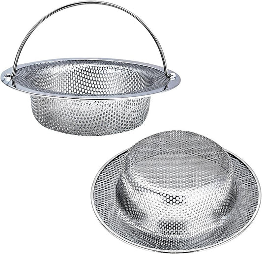 Kitchen Sink Strainer, 2-Pack Sink Strainer Basket with Handle, 4.5" Diameter, Stainless Steel, Rust Free and Dishwasher Safe